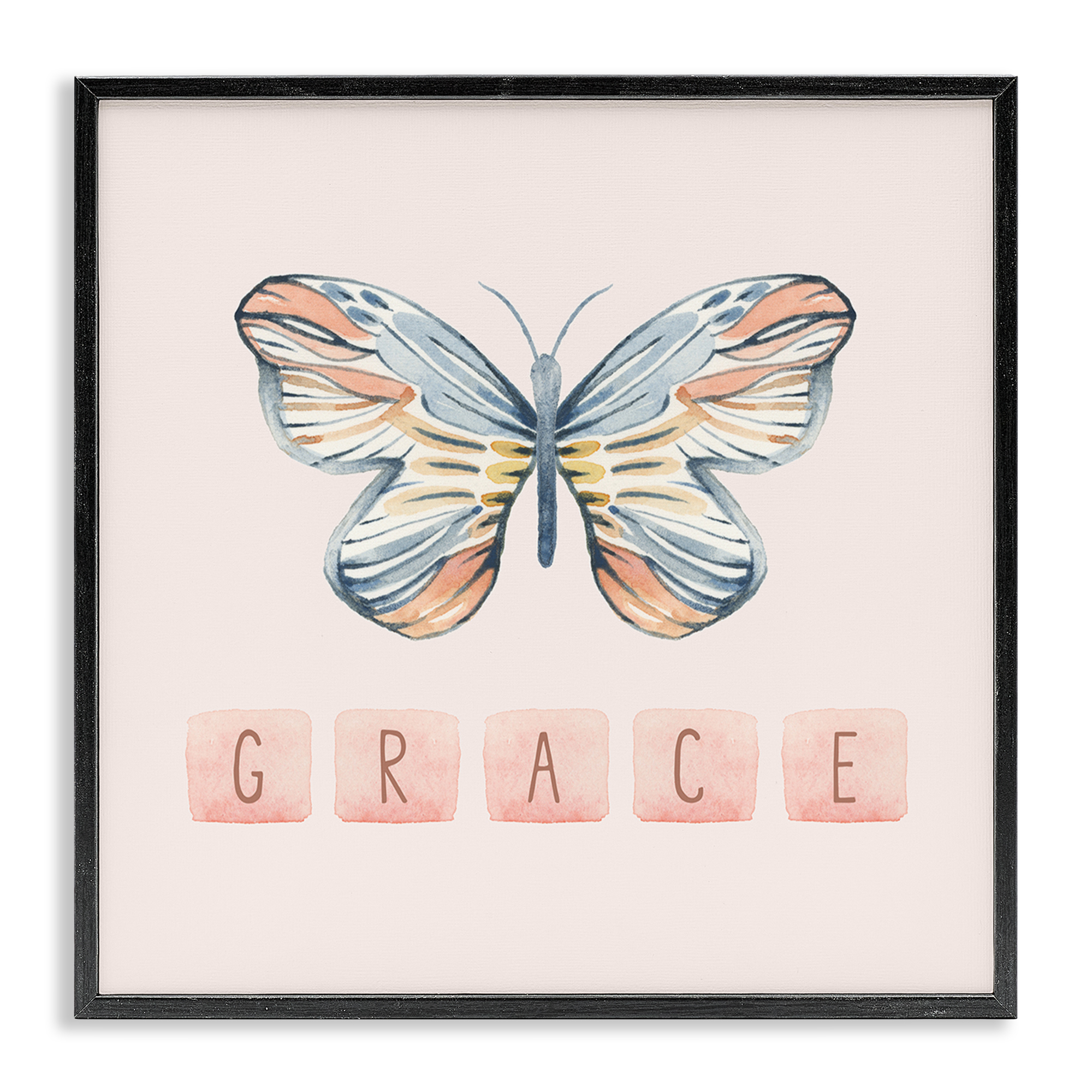 Stupell Industries Grace with Butterfly Religious & Spiritual Painting Black Framed Art Print Wall Art, 17 x 17