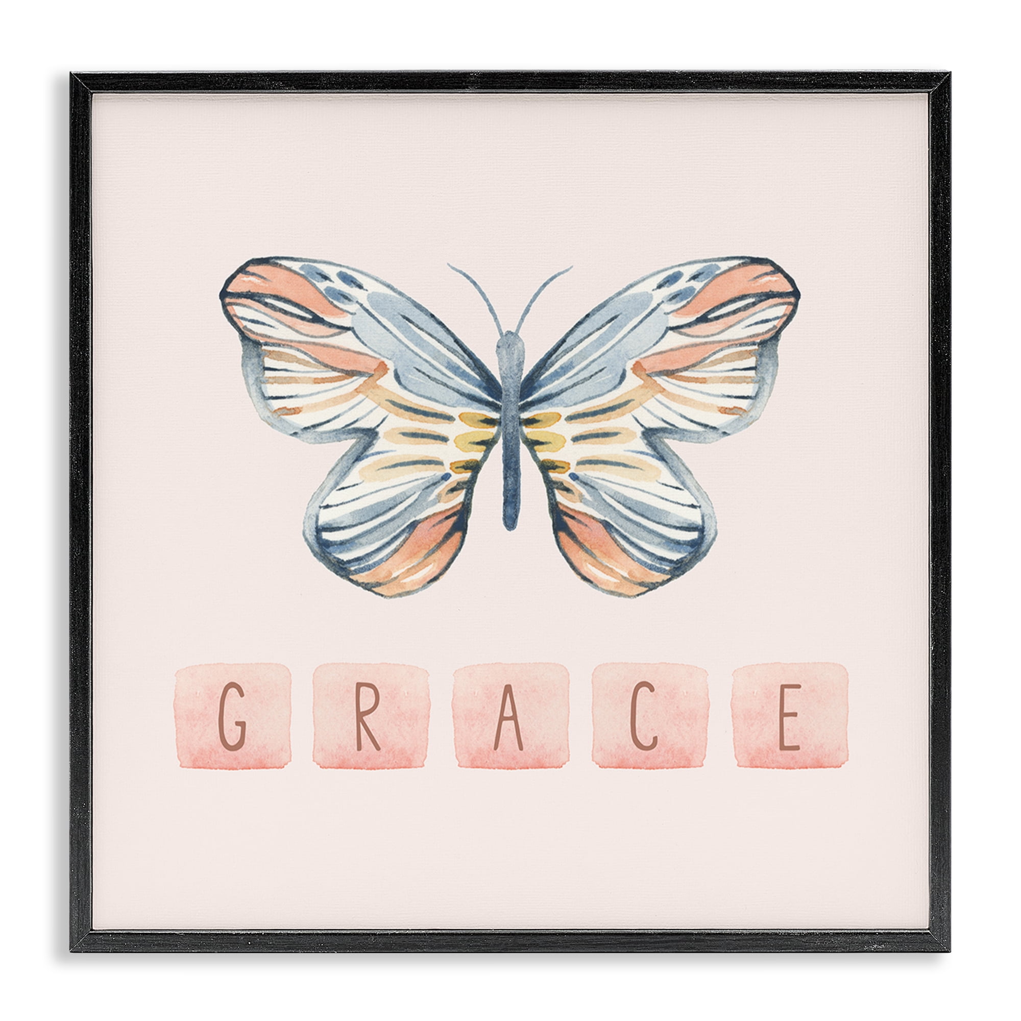 Stupell Industries Grace with Butterfly Religious & Spiritual Painting Black Framed Art Print Wall Art, 24 x 24