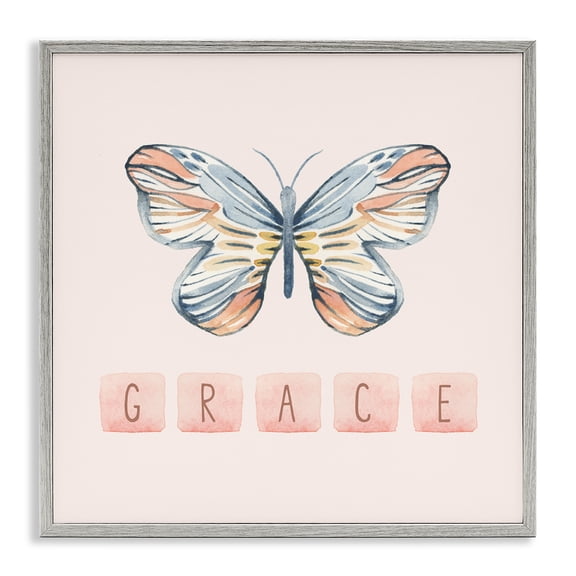 Stupell Industries Grace with Butterfly Religious & Spiritual Painting Gray Framed Art Print Wall Art, 24 x 24
