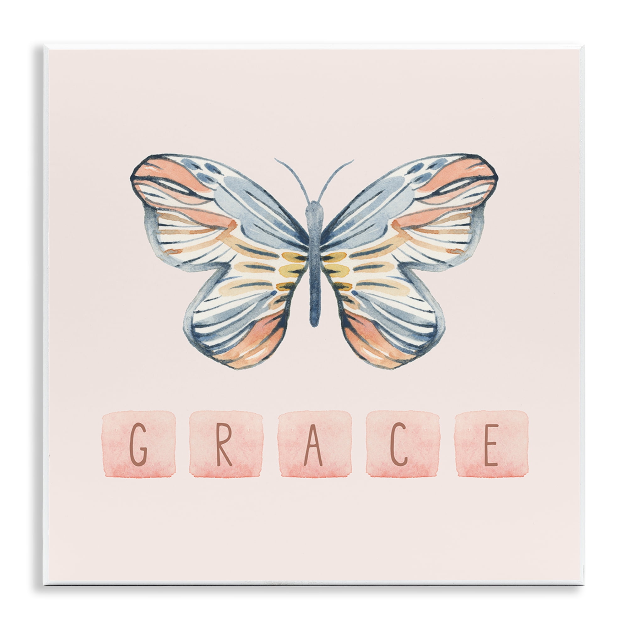 Stupell Industries Grace with Butterfly Religious & Spiritual Painting Unframed Art Print Wall Art, 12 x 12