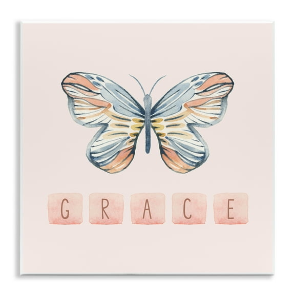 Stupell Industries Grace with Butterfly Religious & Spiritual Painting Unframed Art Print Wall Art, 12 x 12
