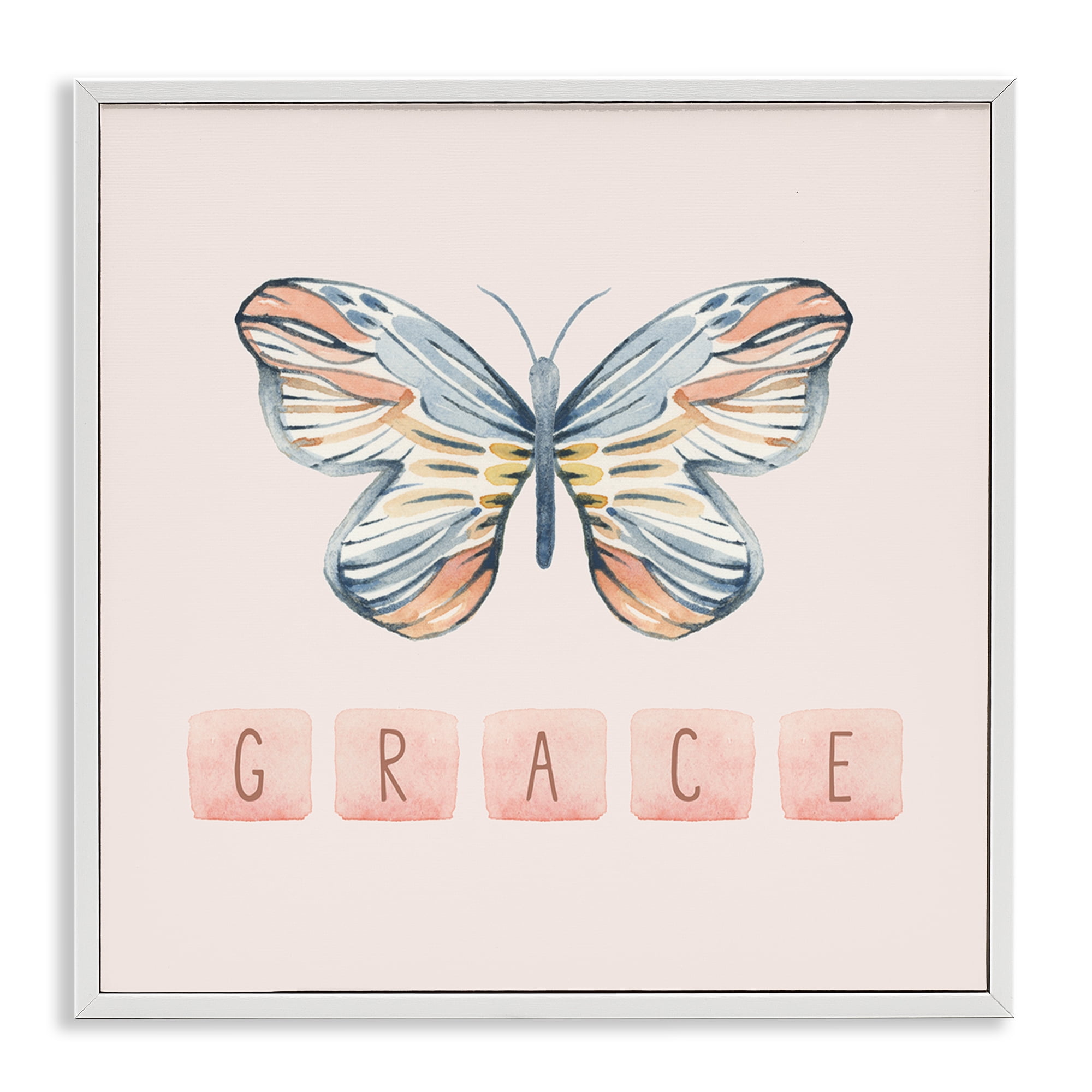 Stupell Industries Grace with Butterfly Religious & Spiritual Painting White Framed Art Print Wall Art, 17 x 17