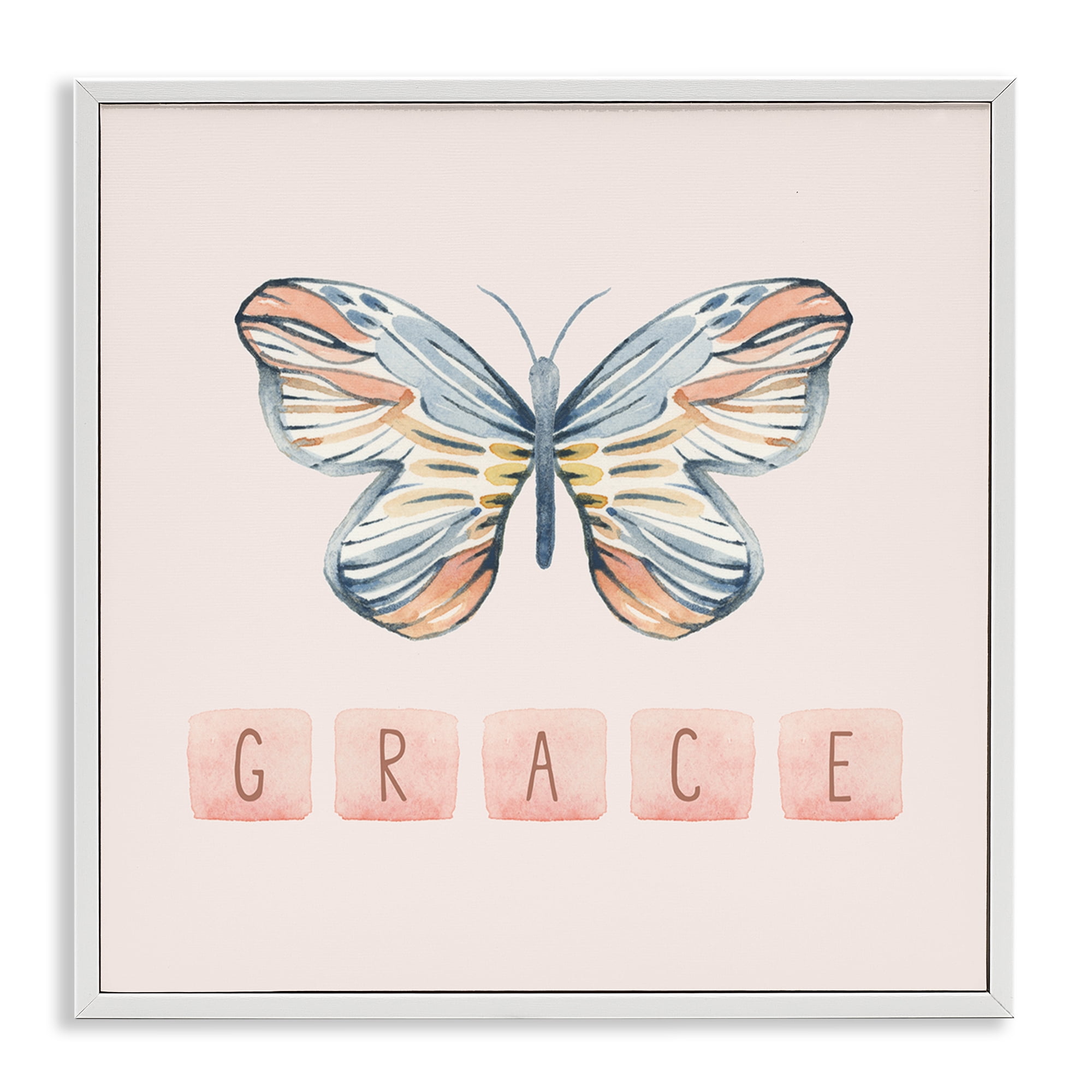 Stupell Industries Grace with Butterfly Religious & Spiritual Painting White Framed Art Print Wall Art, 24 x 24