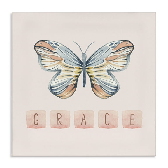 Stupell Industries Grace with Butterfly Religious & Spiritual Painting Wrapped Canvas Art Print Wall Art, 17 x 17