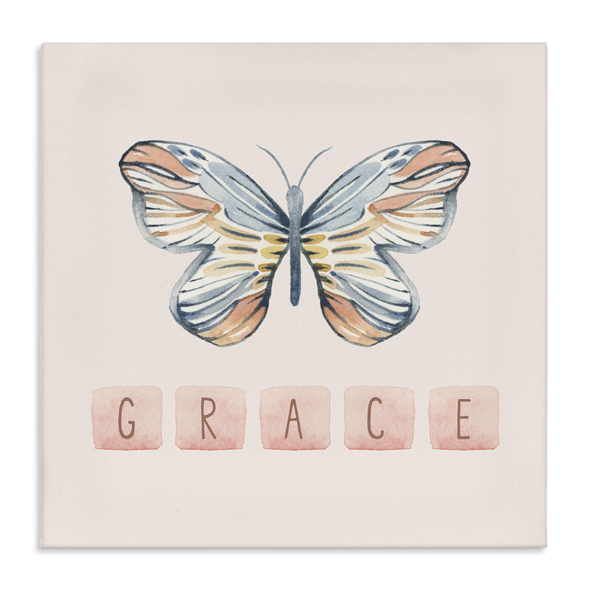 Stupell Industries Grace with Butterfly Religious & Spiritual Painting Wrapped Canvas Art Print Wall Art, 30 x 30