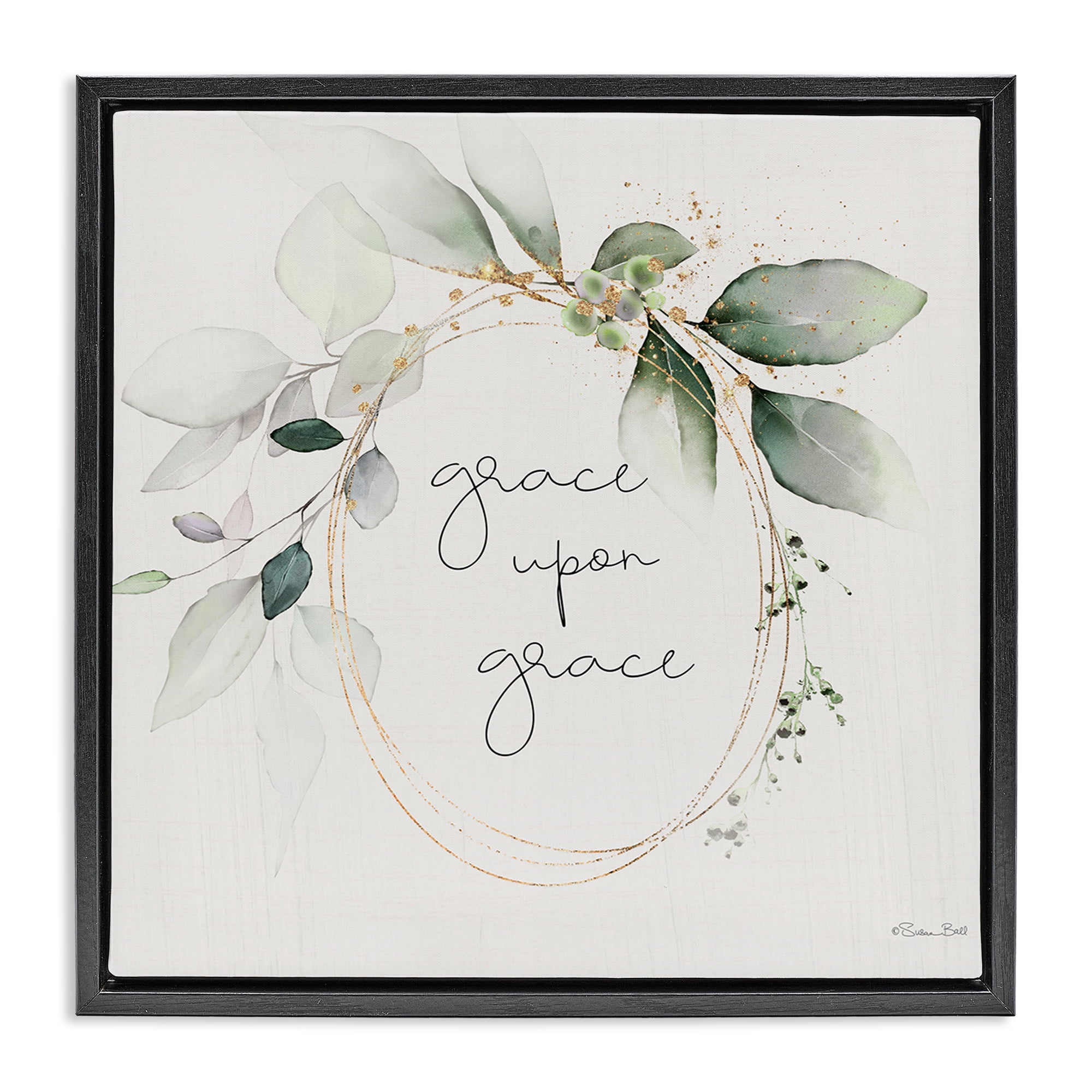 Stupell Industries Grace with Soft Leaves Botanical & Floral Painting Black Floater Framed Canvas Art Print Wall Art, 18 x 18