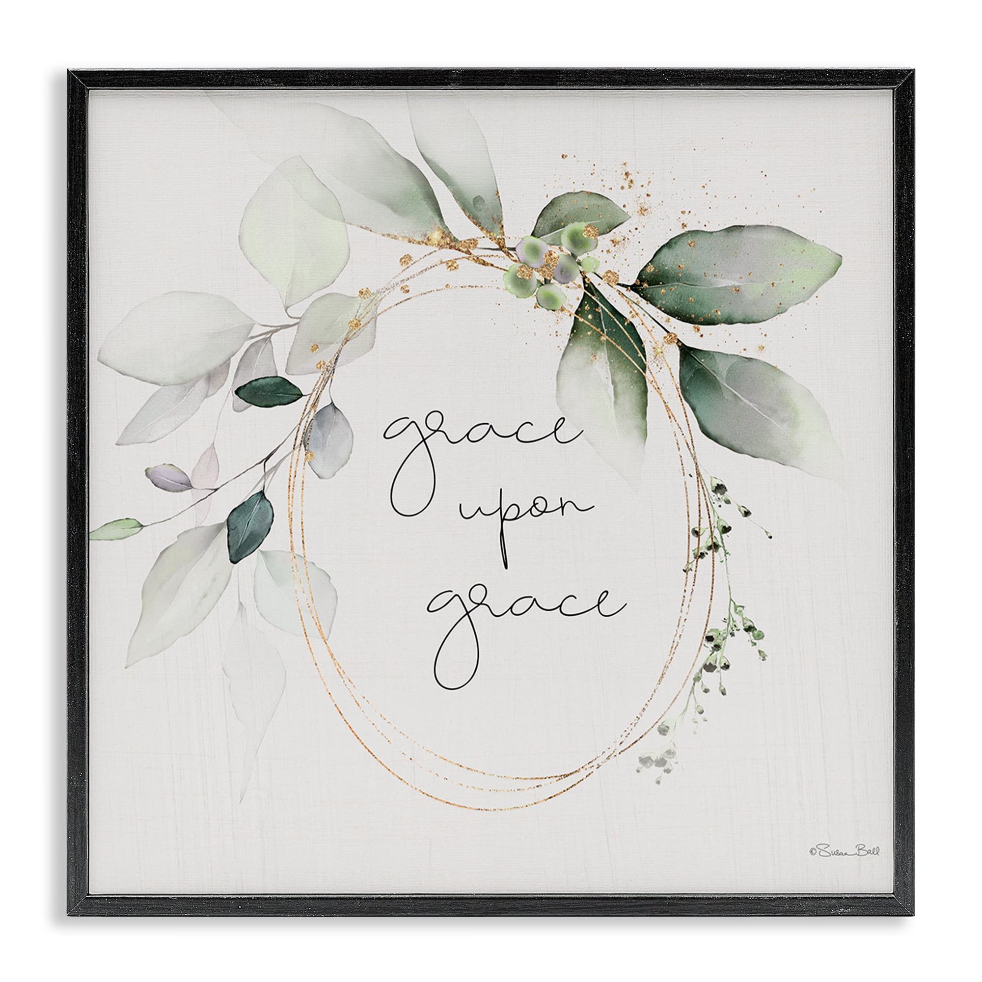 Stupell Industries Grace with Soft Leaves Botanical & Floral Painting Black Framed Art Print Wall Art, 17 x 17