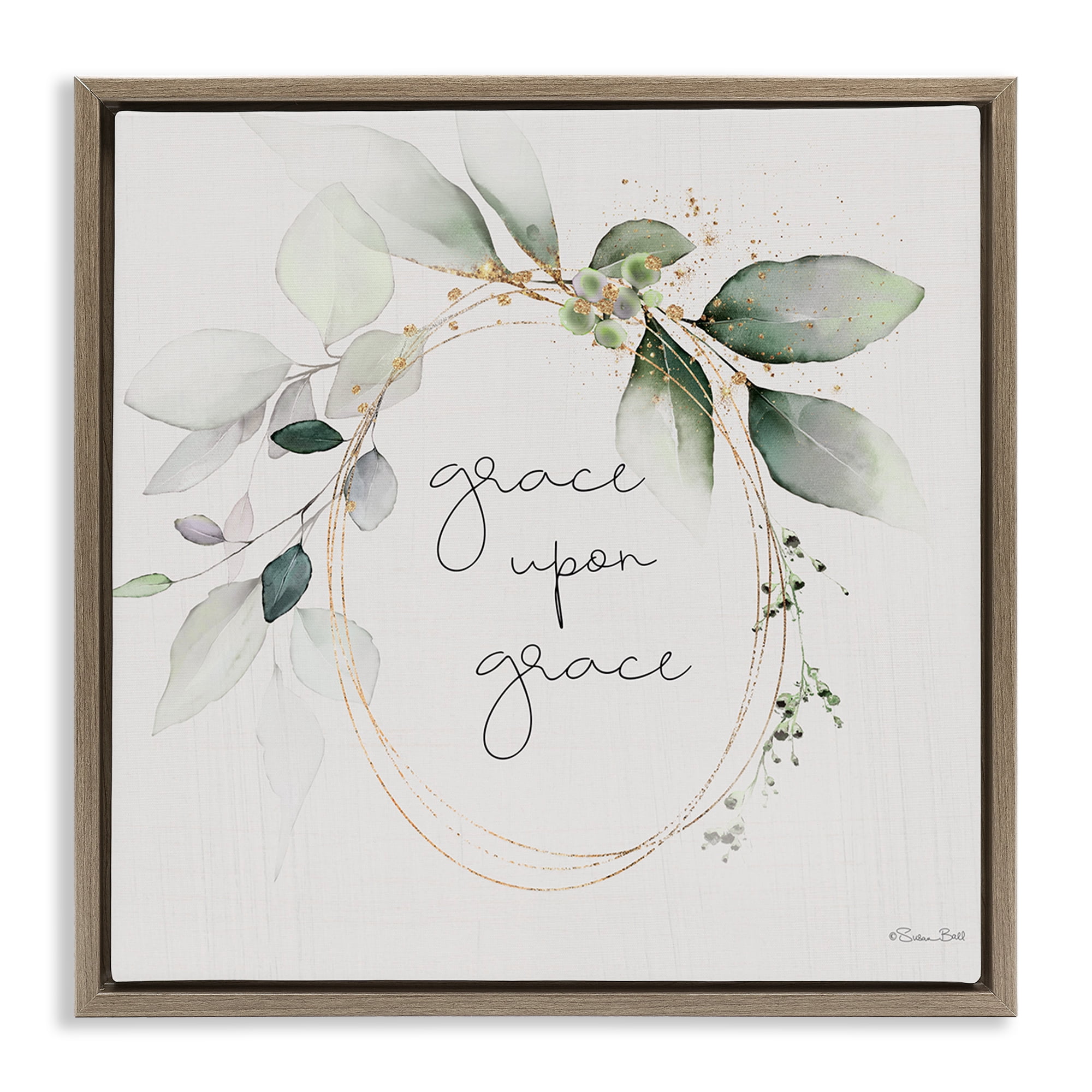 Stupell Industries Grace with Soft Leaves Botanical & Floral Painting Brown Floater Framed Canvas Art Print Wall Art, 18 x 18