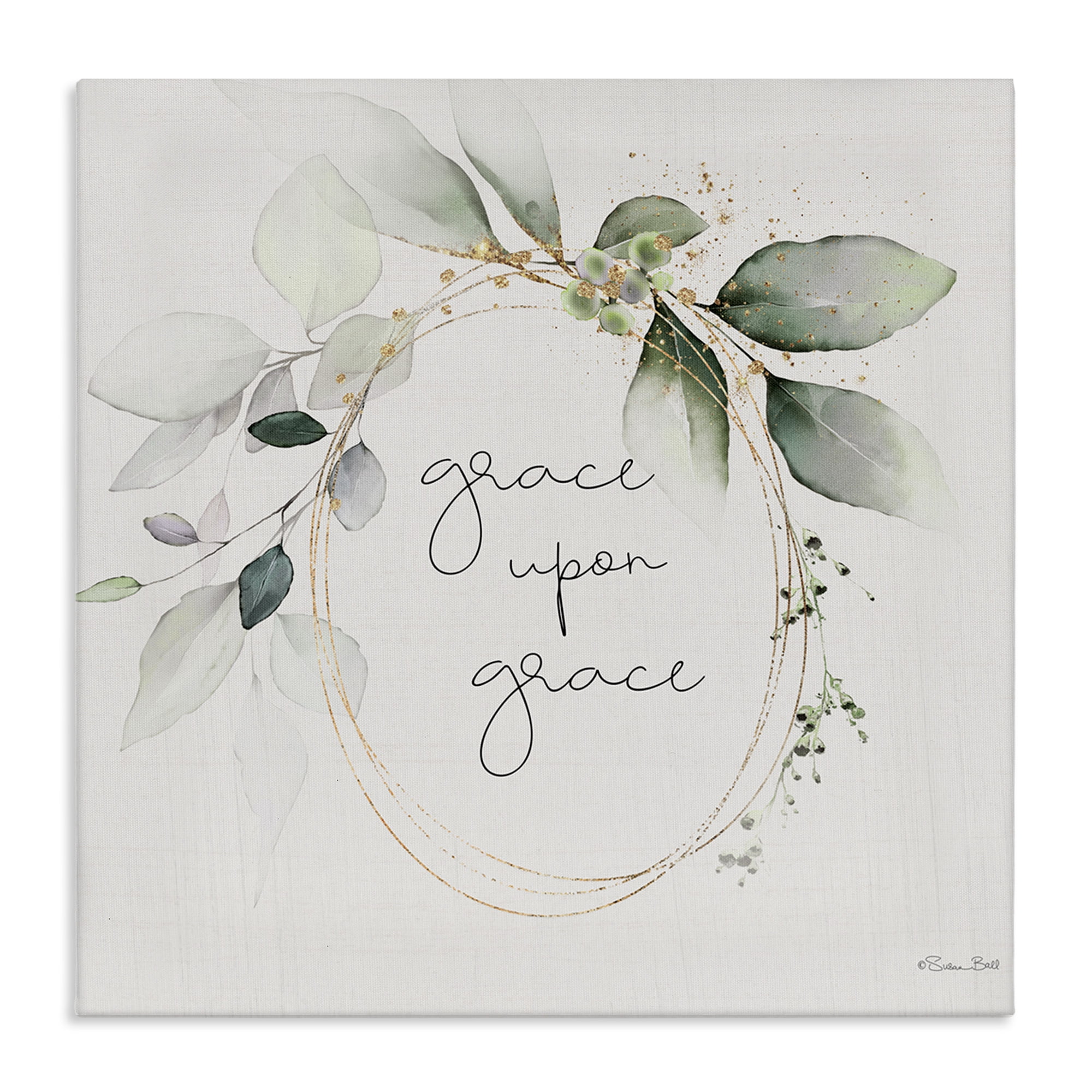 Stupell Industries Grace with Soft Leaves Botanical & Floral Painting Gallery Wrapped Canvas Art Print Wall Art, 17 x 17