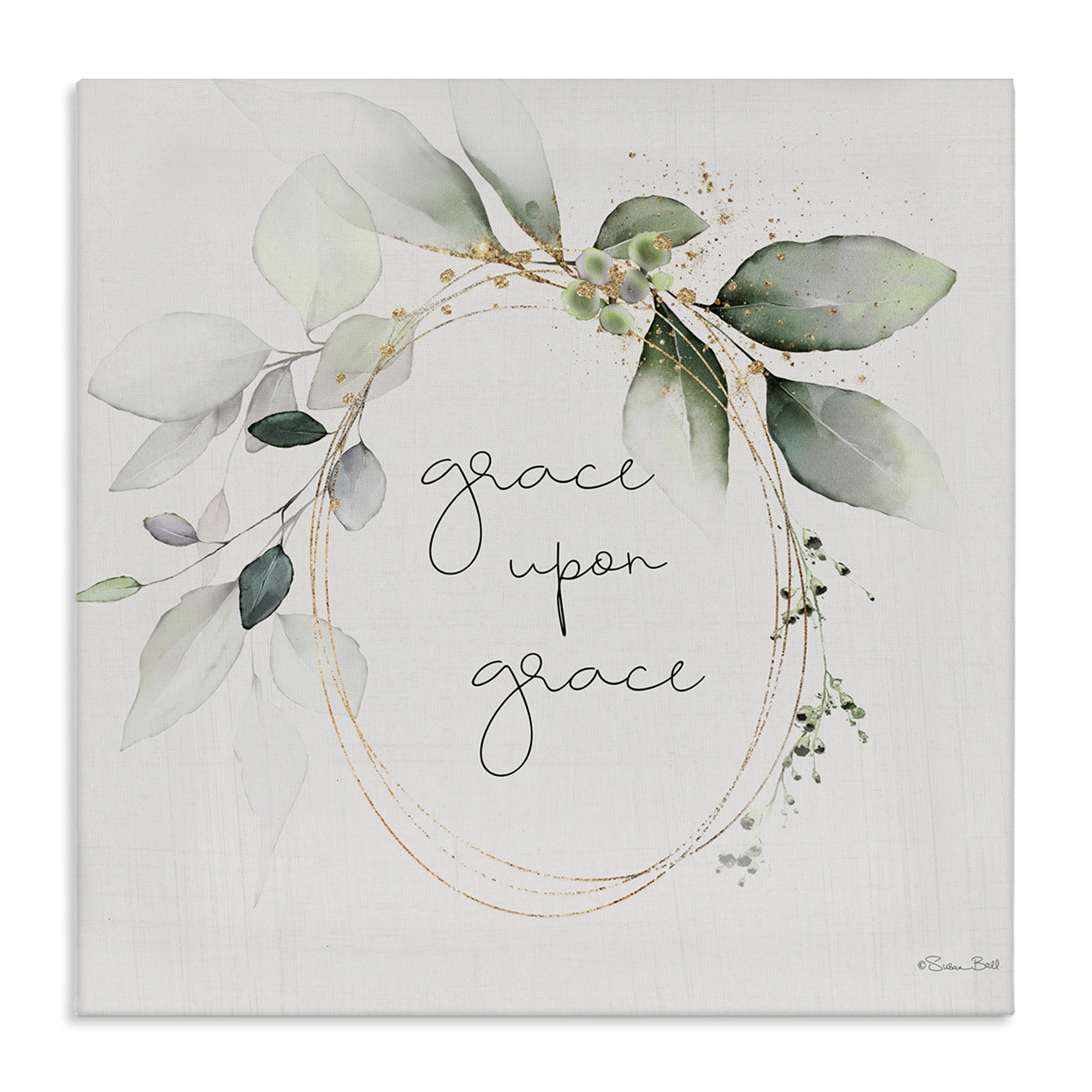 Stupell Industries Grace with Soft Leaves Botanical & Floral Painting Gallery Wrapped Canvas Art Print Wall Art, 24 x 24