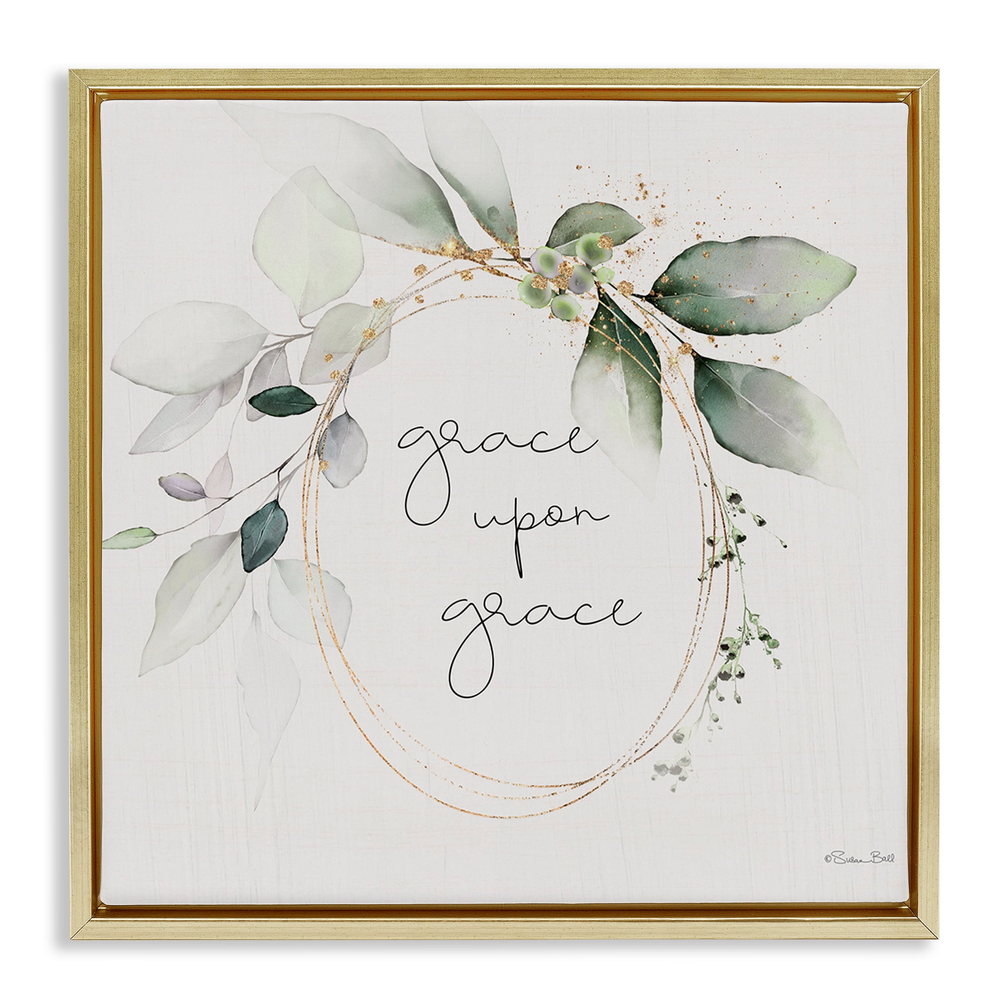 Stupell Industries Grace with Soft Leaves Botanical & Floral Painting Gold Floater Framed Canvas Art Print Wall Art, 18 x 18