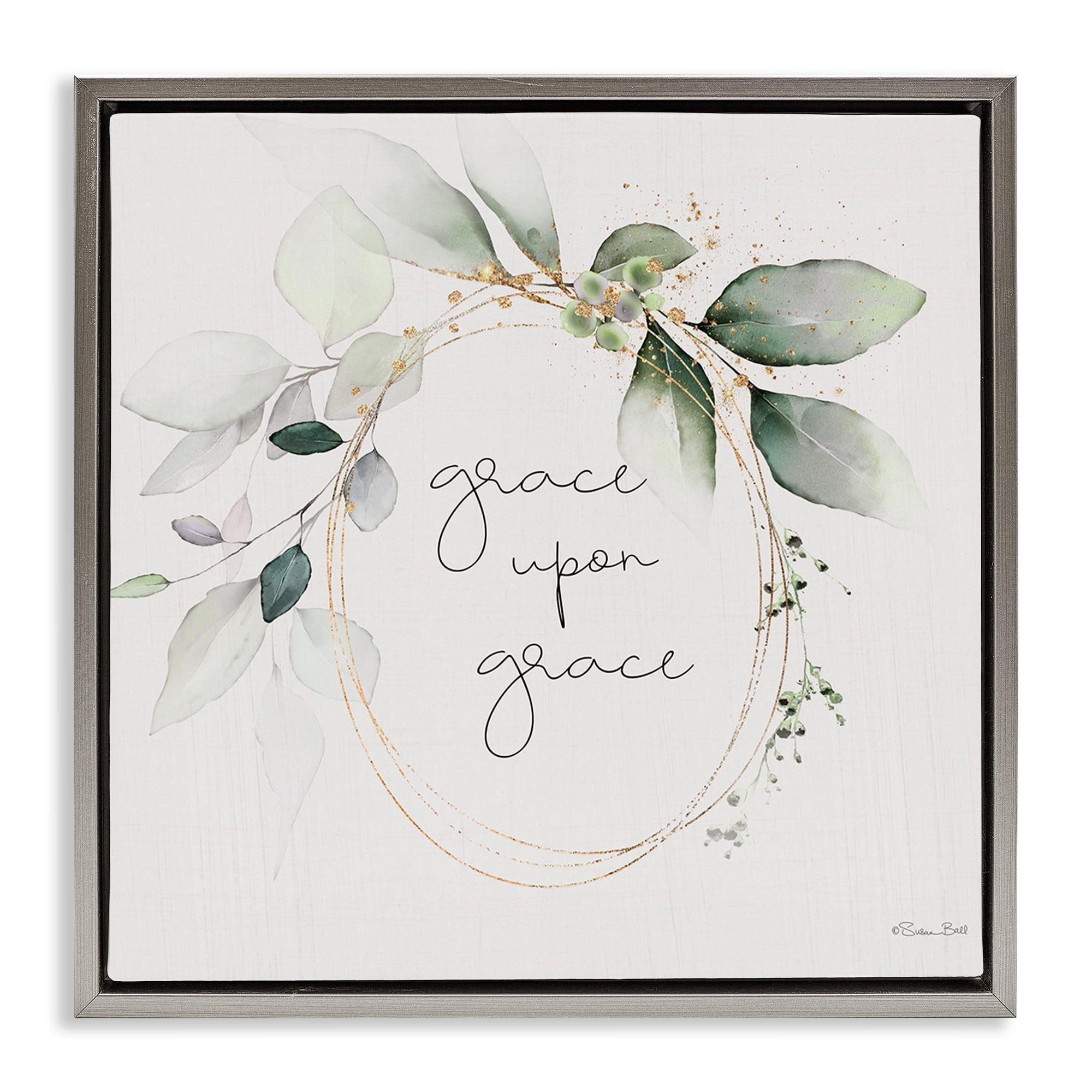 Stupell Industries Grace with Soft Leaves Botanical & Floral Painting Gray Floater Framed Canvas Art Print Wall Art, 18 x 18