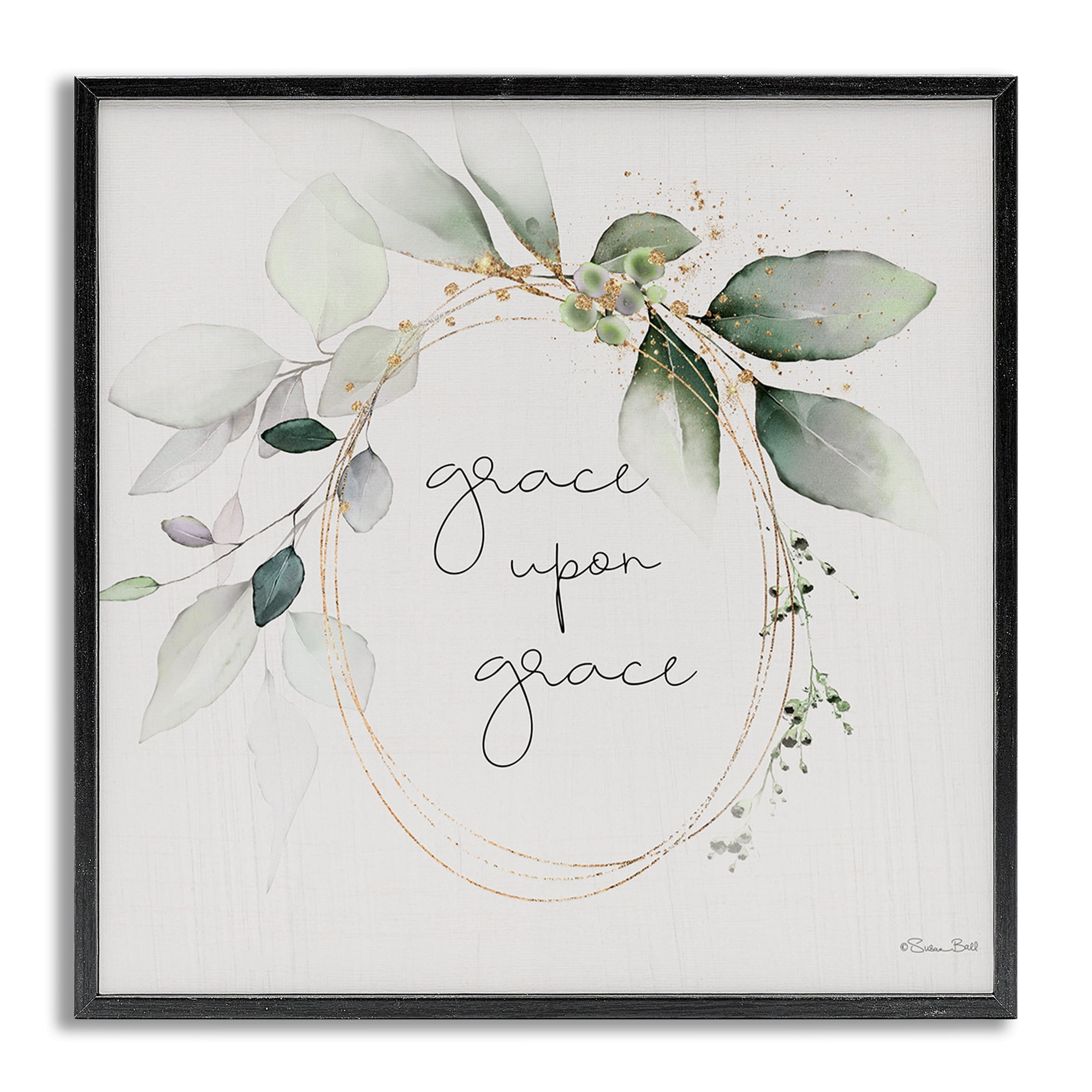 Stupell Industries Grace with Soft Leaves Botanical & Floral Painting Gray Framed Art Print Wall Art, 24 x 24