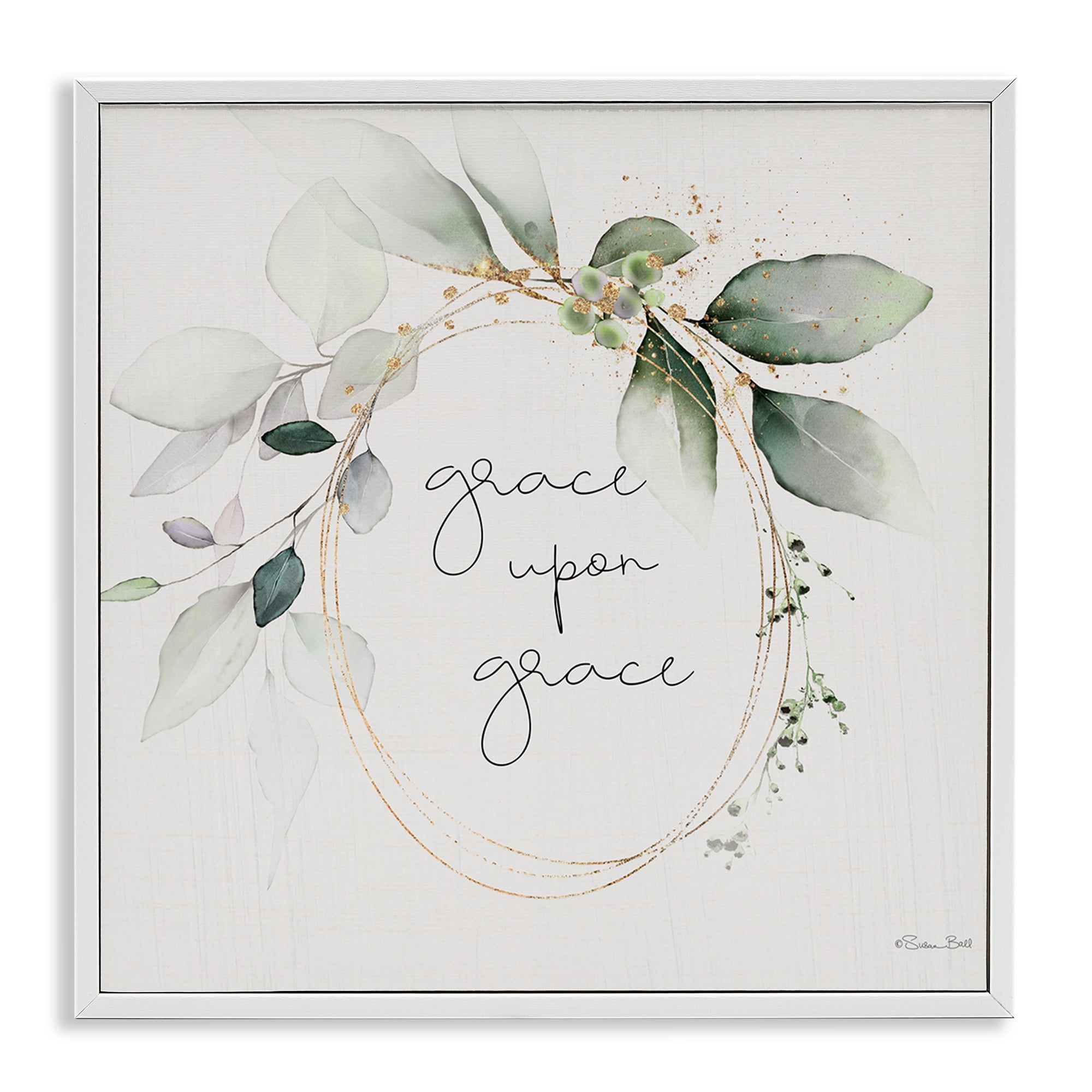 Stupell Industries Grace with Soft Leaves Botanical & Floral Painting White Framed Art Print Wall Art, 24 x 24
