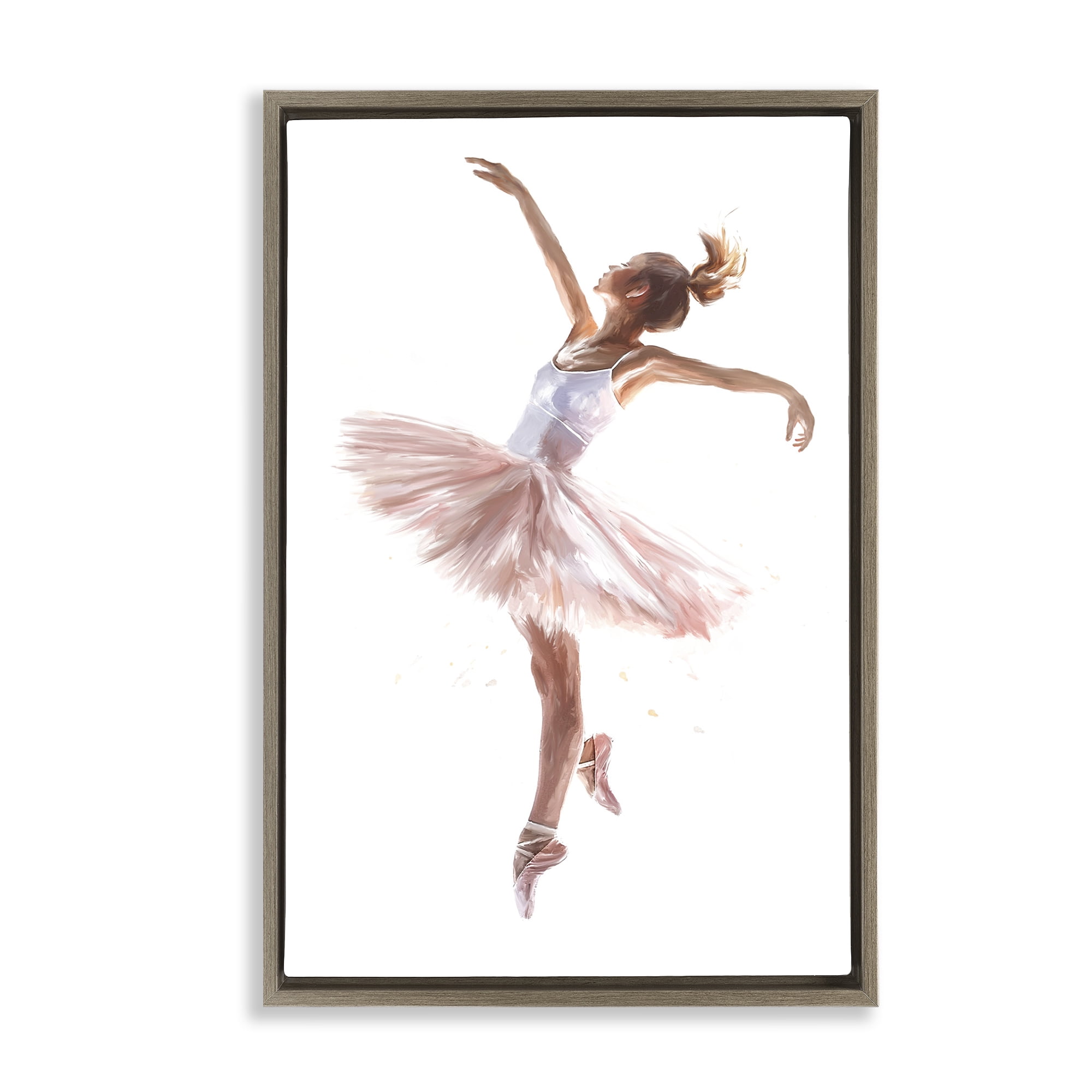 Stupell Industries Graceful Ballerina Pose Novelty Painting Brown Floater Framed Art Print Wall Art, 17 x 25
