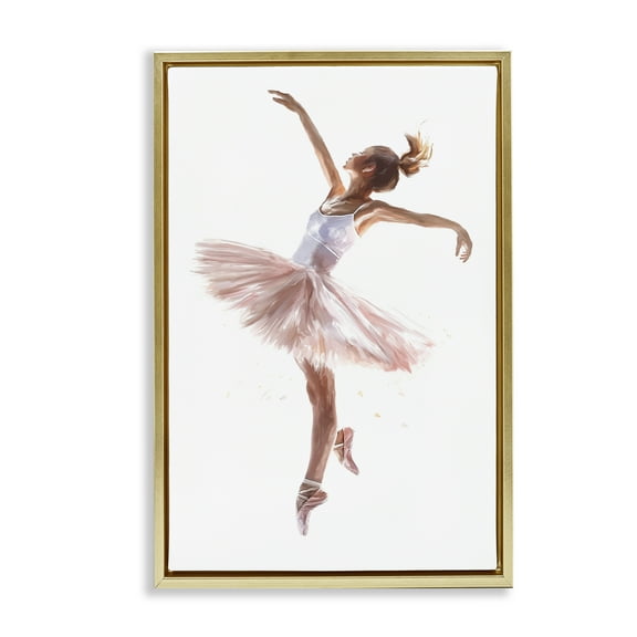 Stupell Industries Graceful Ballerina Pose Novelty Painting Gold Floater Framed Art Print Wall Art, 17 x 25