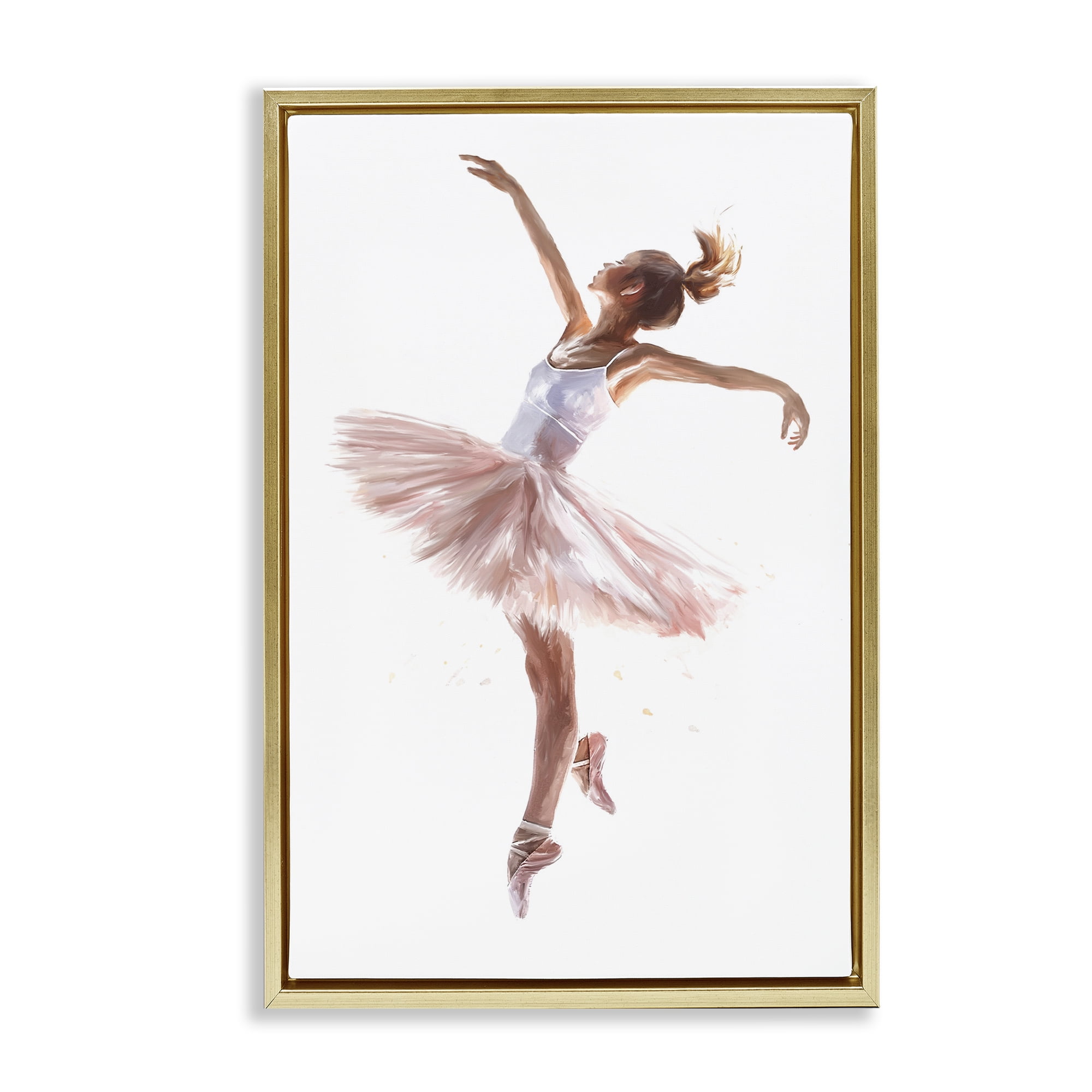 Stupell Industries Graceful Ballerina Pose Novelty Painting Gold Floater Framed Art Print Wall Art, 21 x 31