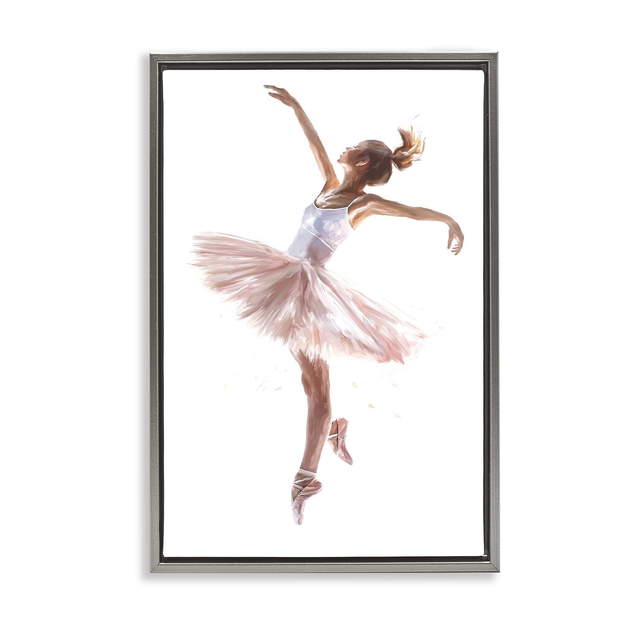 Stupell Industries Graceful Ballerina Pose Novelty Painting Gray Floater Framed Art Print Wall Art, 17 x 25