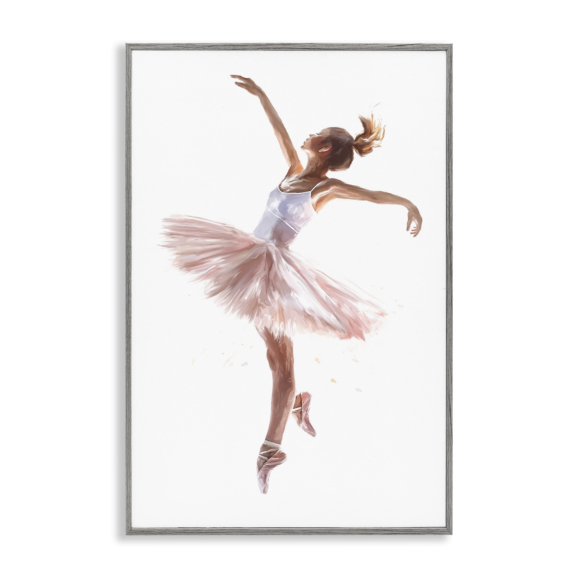 Stupell Industries Graceful Ballerina Pose Novelty Painting Gray Framed Art Print Wall Art, 20 x 30