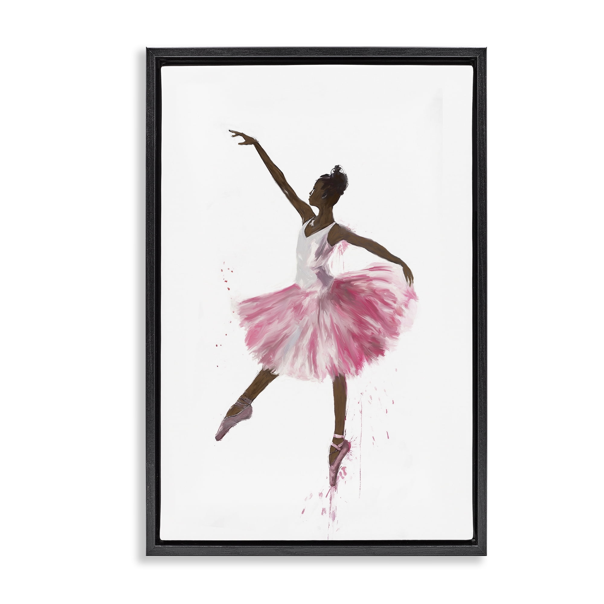 Stupell Industries Graceful Ballerina in Pink Novelty Painting Black Floater Framed Art Print Wall Art, 17 x 25