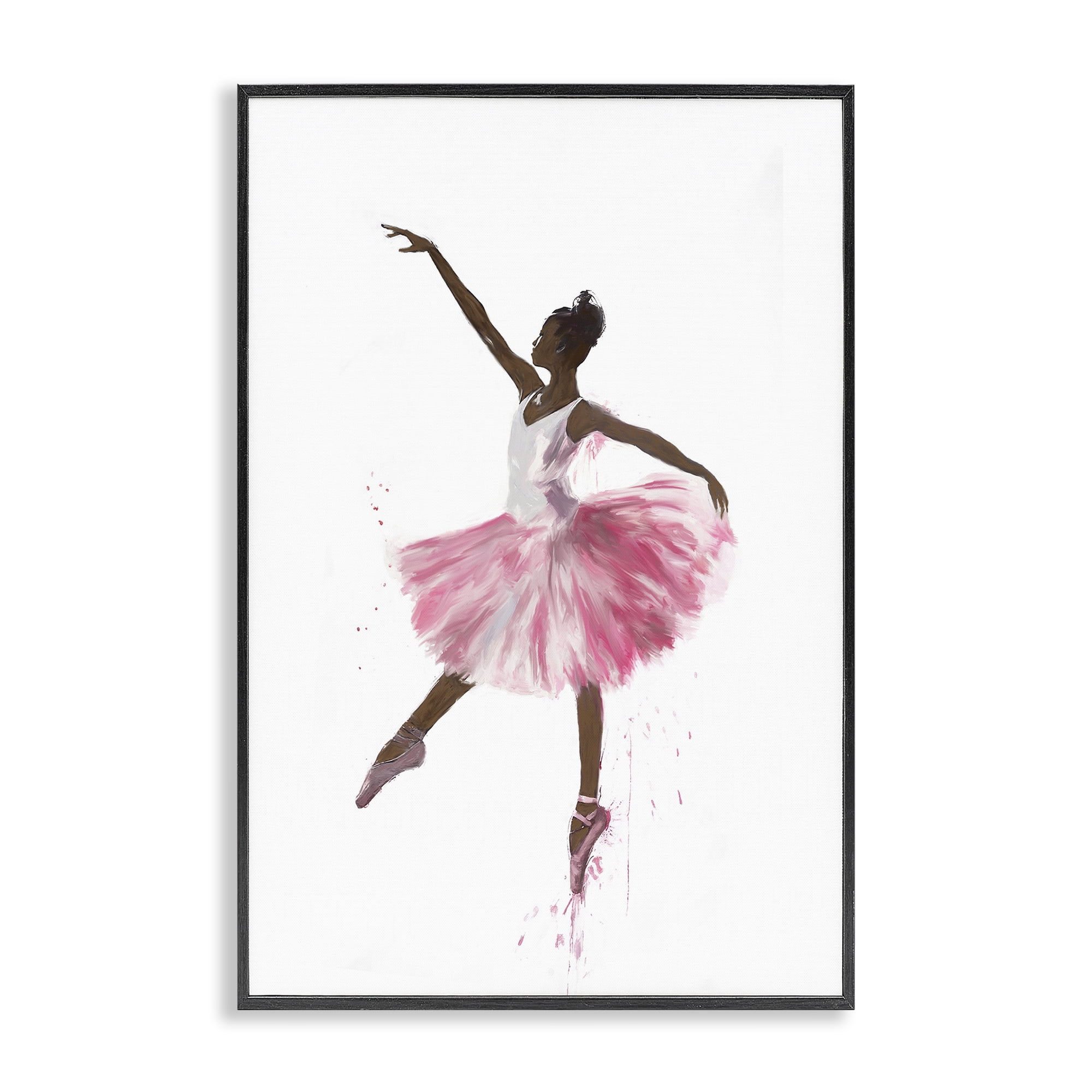 Stupell Industries Graceful Ballerina in Pink Novelty Painting Black Framed Art Print Wall Art, 20 x 30