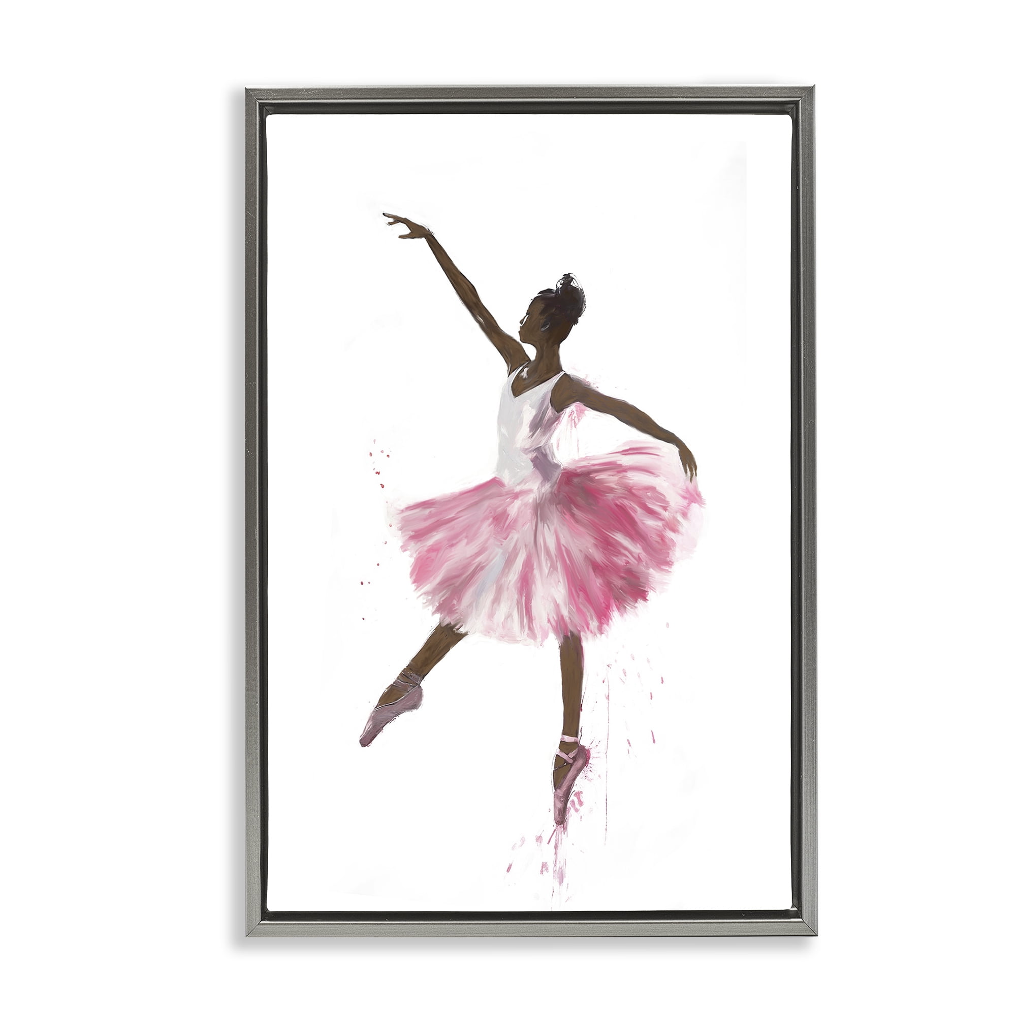 Stupell Industries Graceful Ballerina in Pink Novelty Painting Gray Floater Framed Art Print Wall Art, 17 x 25