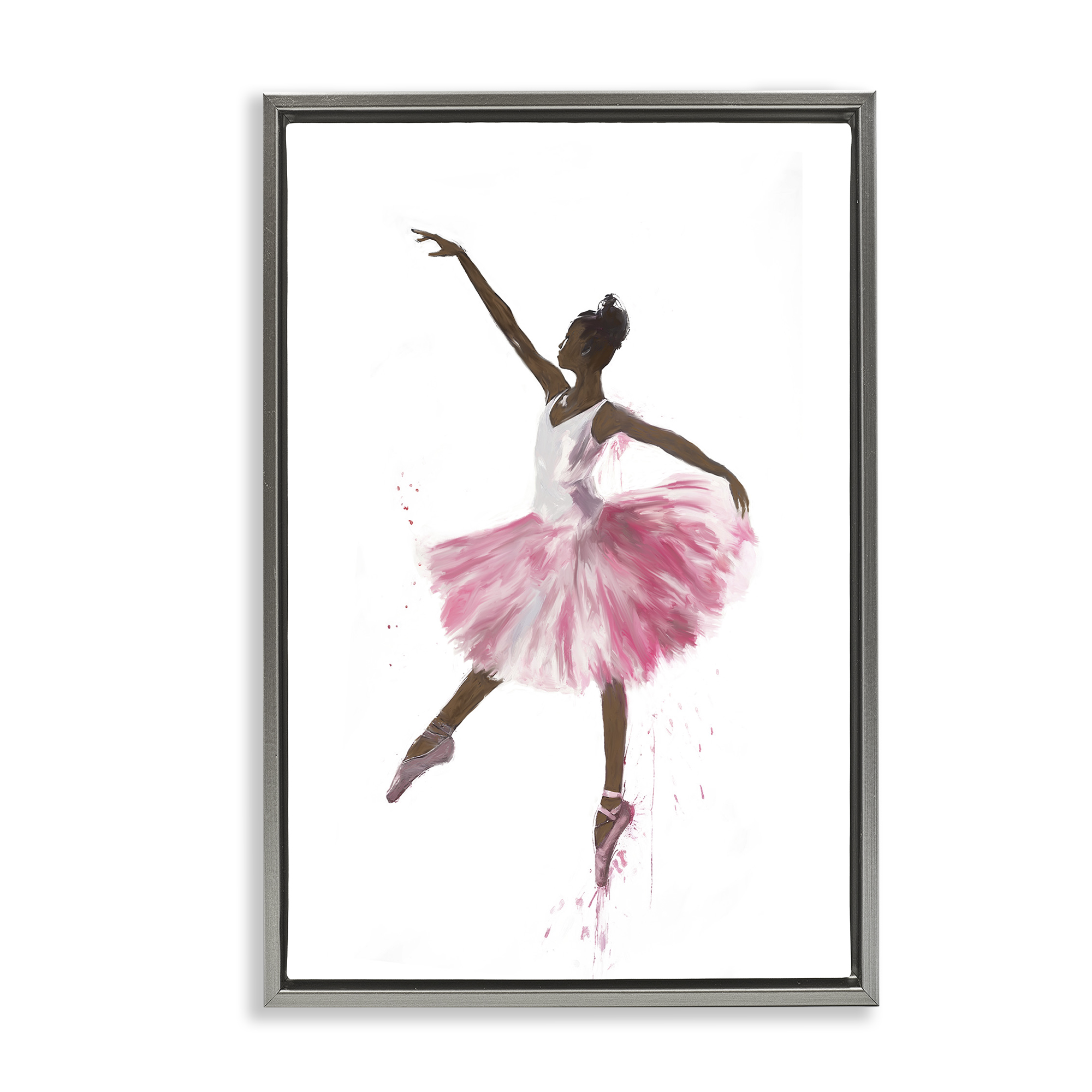 Stupell Industries Graceful Ballerina in Pink Novelty Painting Gray Floater Framed Art Print Wall Art, 21 x 31