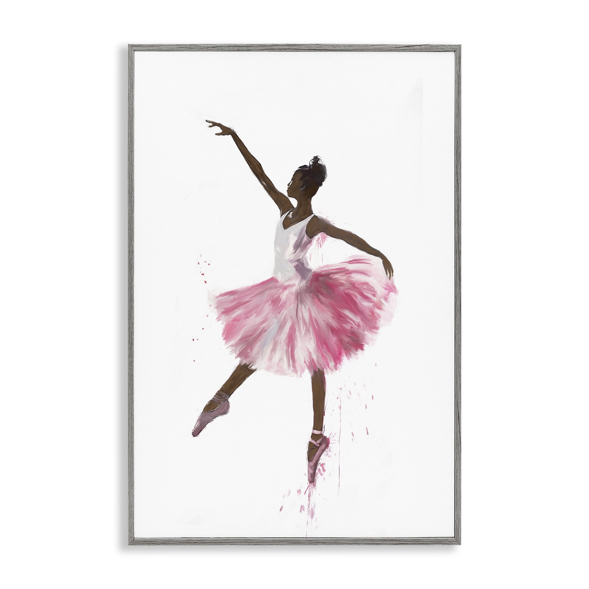 Stupell Industries Graceful Ballerina in Pink Novelty Painting Gray Framed Art Print Wall Art, 12 x 18