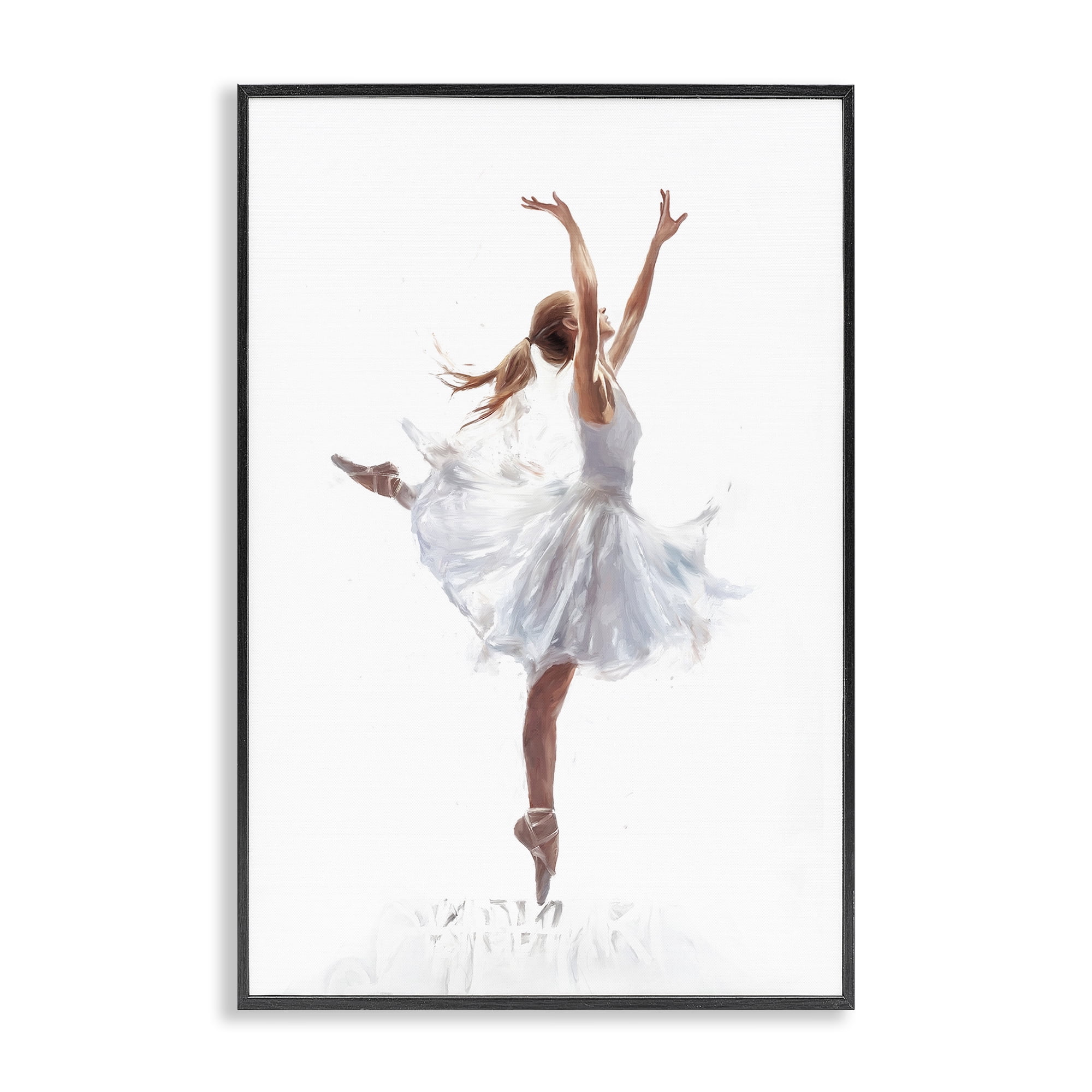Stupell Industries Graceful Ballerina in White Novelty Painting Black Framed Art Print Wall Art, 12 x 18
