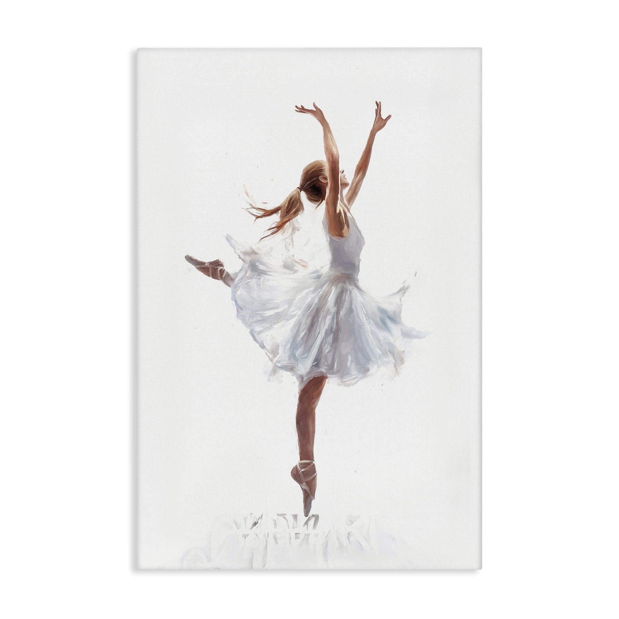 Stupell Industries Graceful Ballerina in White Novelty Painting Gallery Wrapped Canvas Art Print Wall Art, 20 x 30