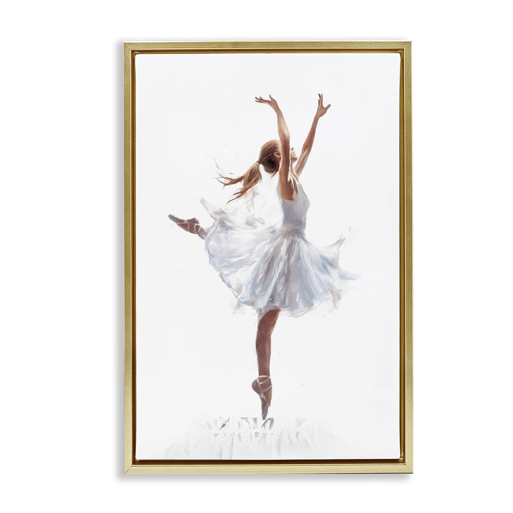 Stupell Industries Graceful Ballerina in White Novelty Painting Gold Floater Framed Art Print Wall Art, 17 x 25