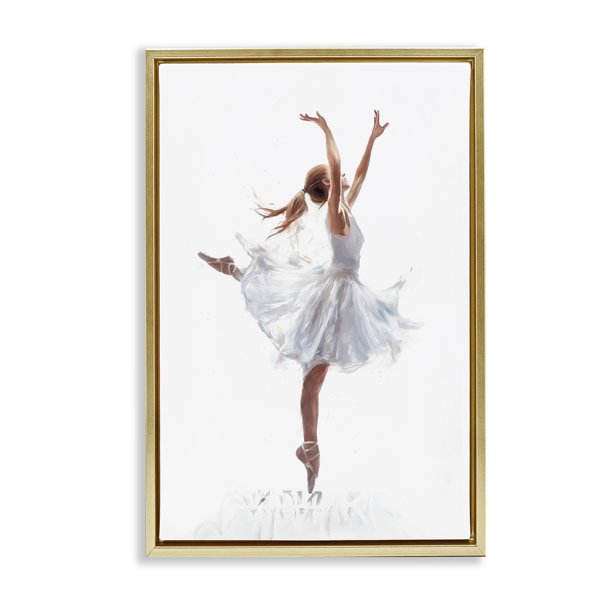 Stupell Industries Graceful Ballerina in White Novelty Painting Gold Floater Framed Art Print Wall Art, 21 x 31