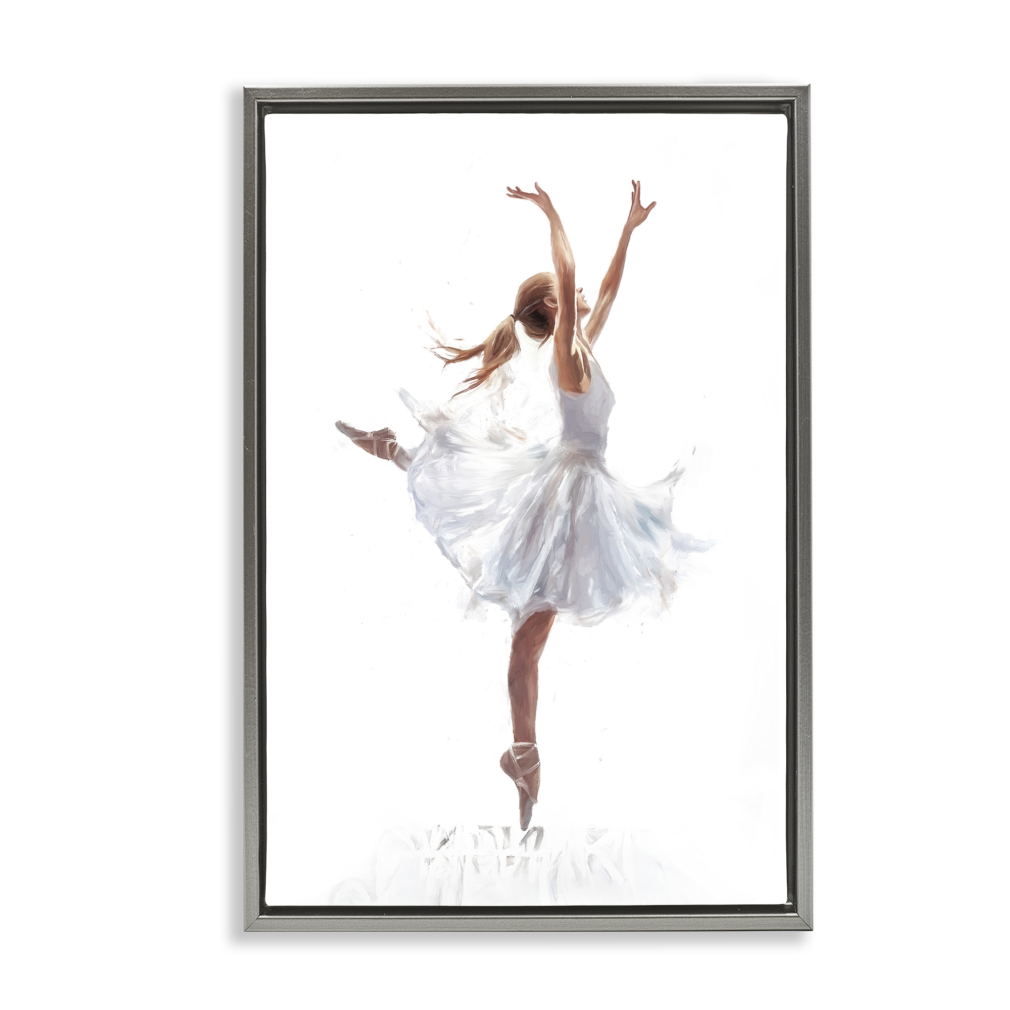 Stupell Industries Graceful Ballerina in White Novelty Painting Gray Floater Framed Art Print Wall Art, 17 x 25