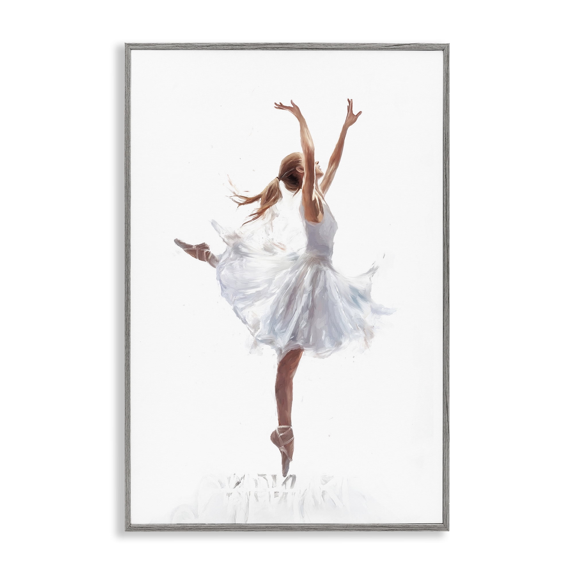 Stupell Industries Graceful Ballerina in White Novelty Painting Gray Framed Art Print Wall Art, 20 x 30