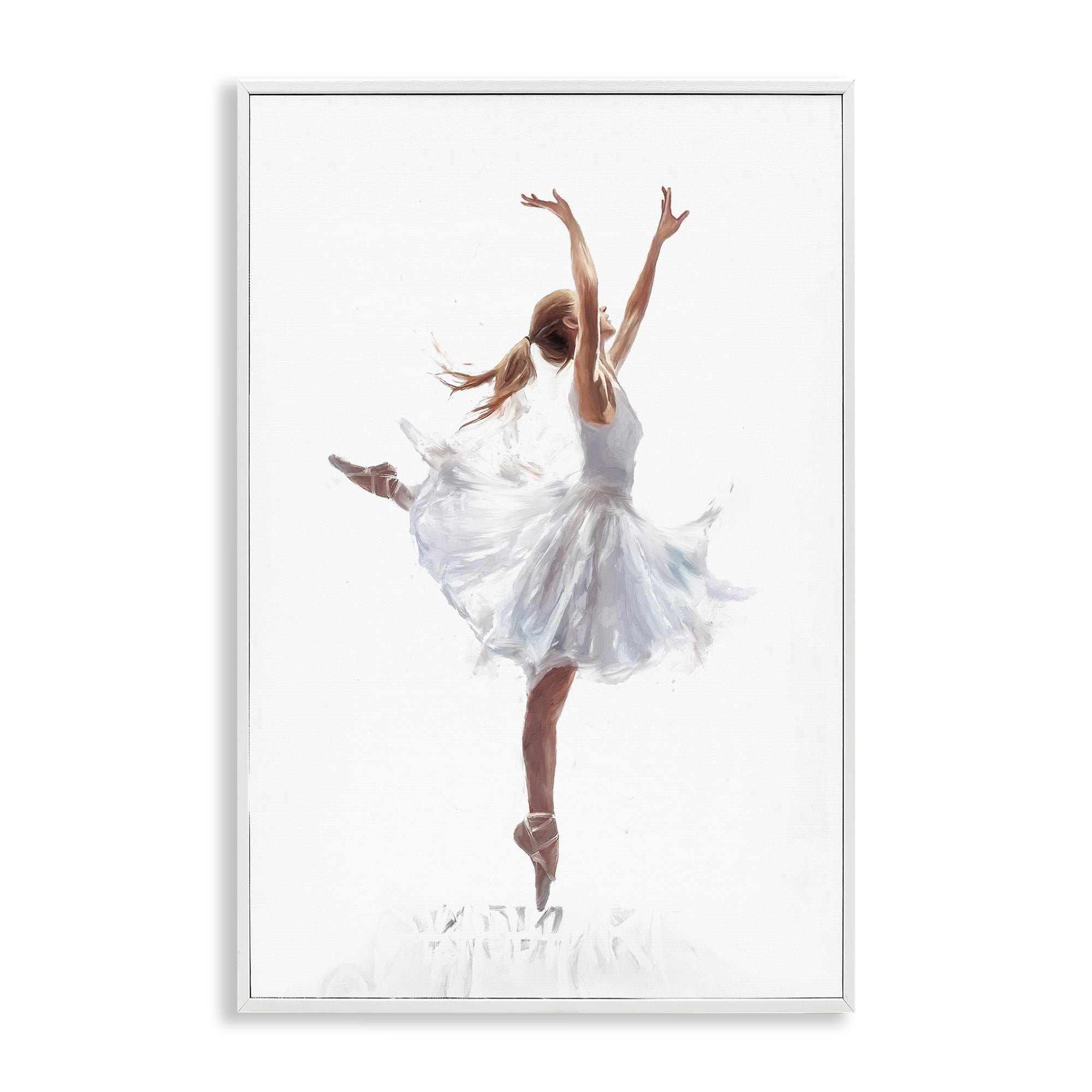 Stupell Industries Graceful Ballerina in White Novelty Painting White Framed Art Print Wall Art, 12 x 18