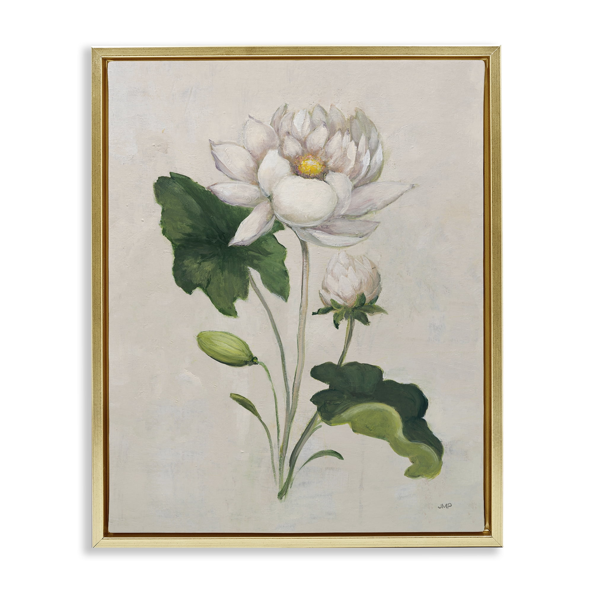 Stupell Industries Graceful Budding Lily Plants & Flowers Painting Gold Floater Framed Canvas Art Print Wall Art, 17 x 21
