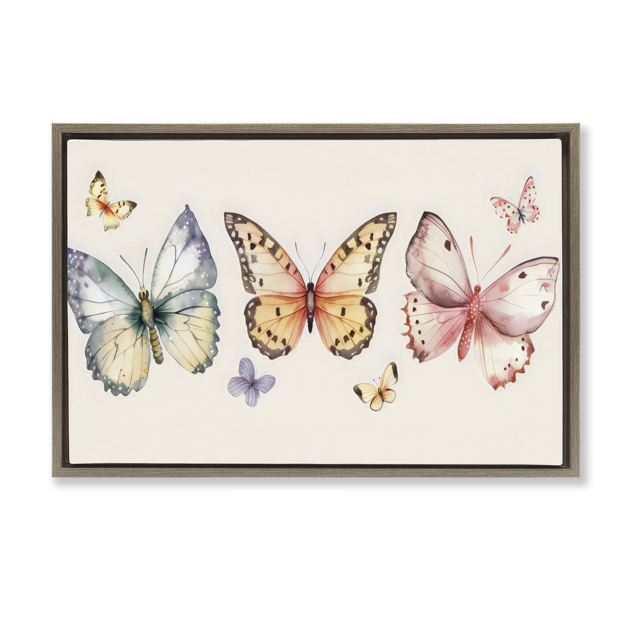 Stupell Industries Graceful Butterfly Trio Brown Framed Floater Canvas Wall Art, design by Creative Studio