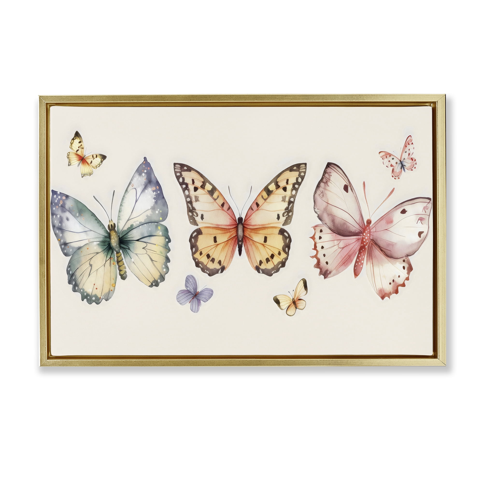Stupell Industries Graceful Butterfly Trio Gold Framed Floater Canvas Wall Art, design by Creative Studio