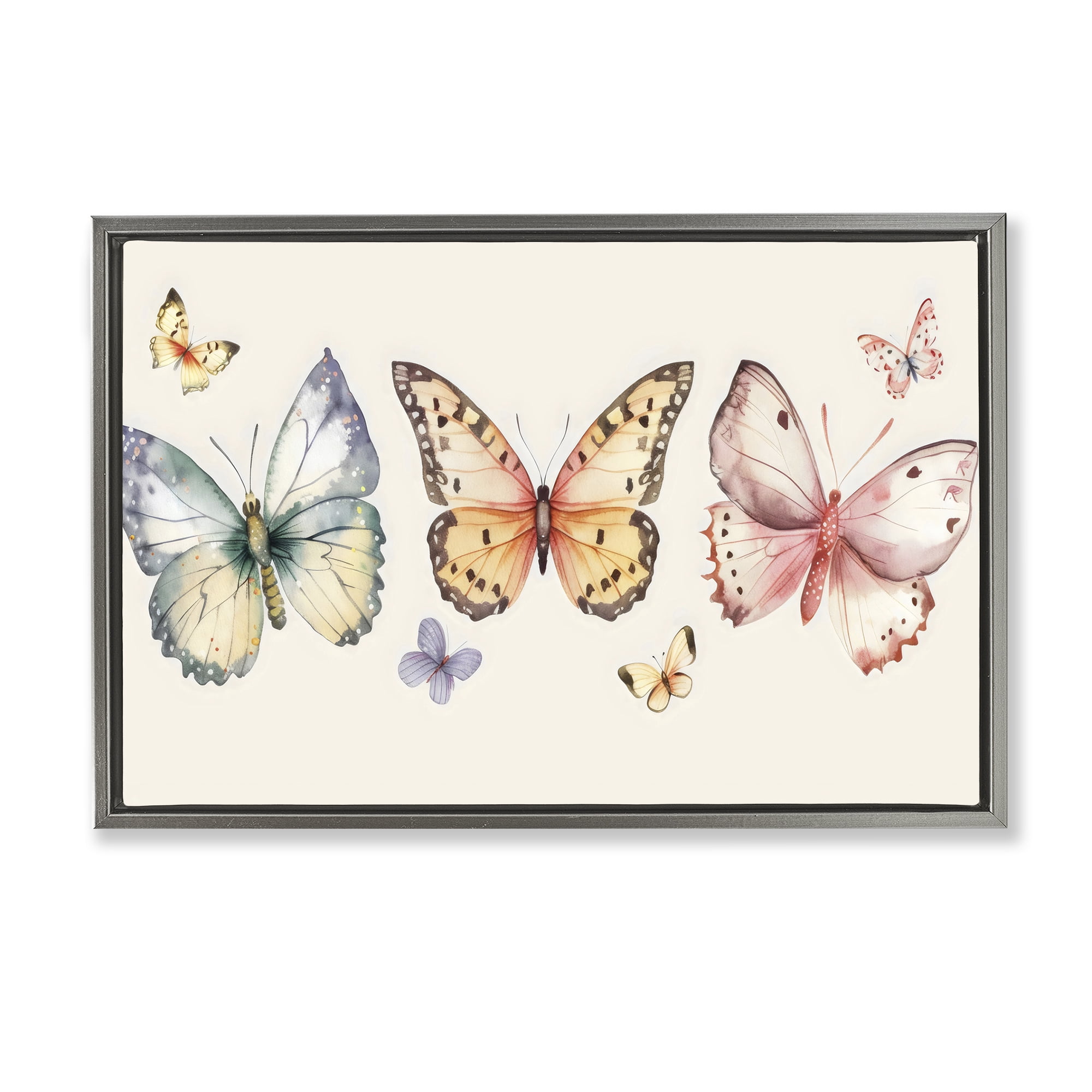 Stupell Industries Graceful Butterfly Trio Gray Framed Floater Canvas Wall Art, design by Creative Studio