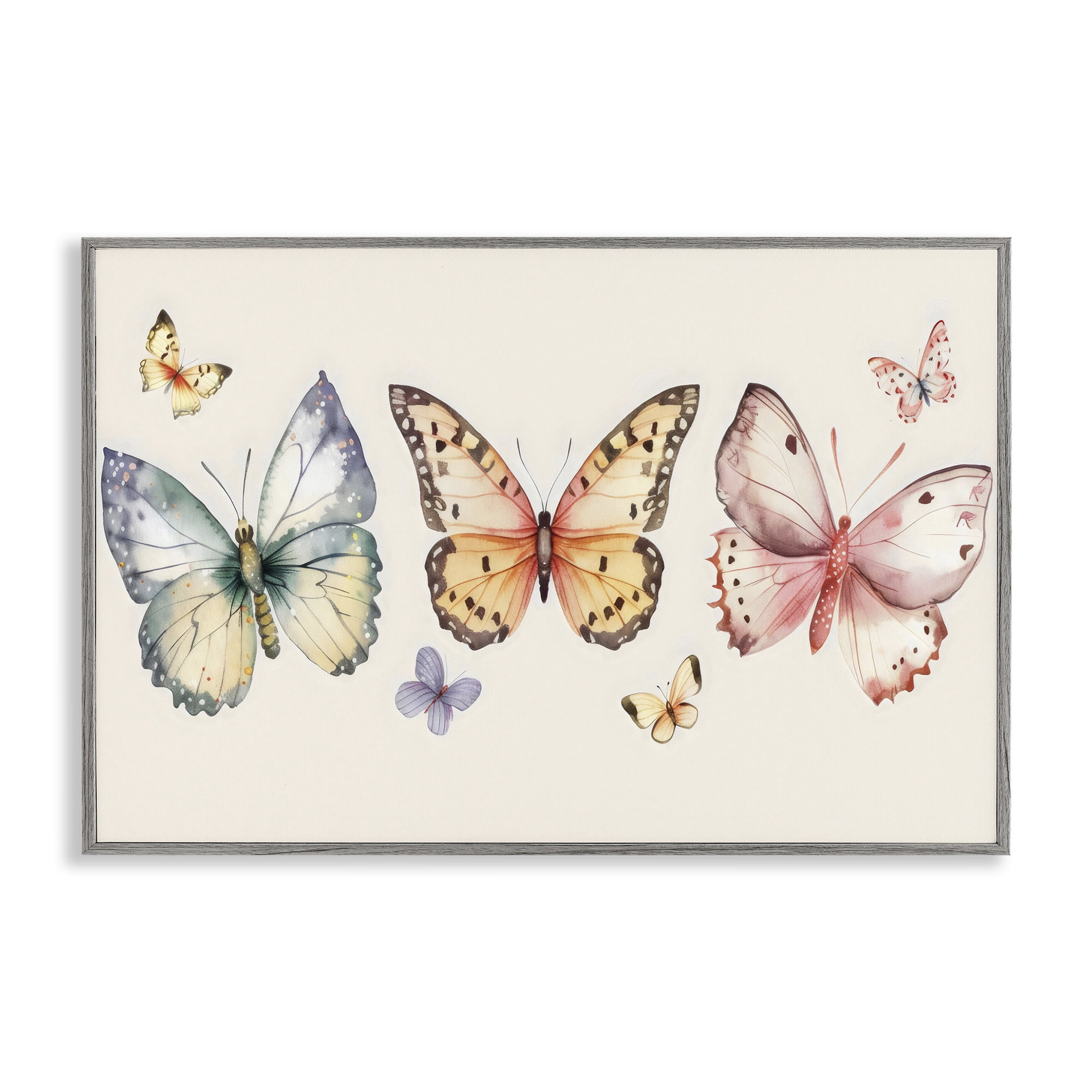 Stupell Industries Graceful Butterfly Trio Gray Framed Giclee Art, design by Creative Studio