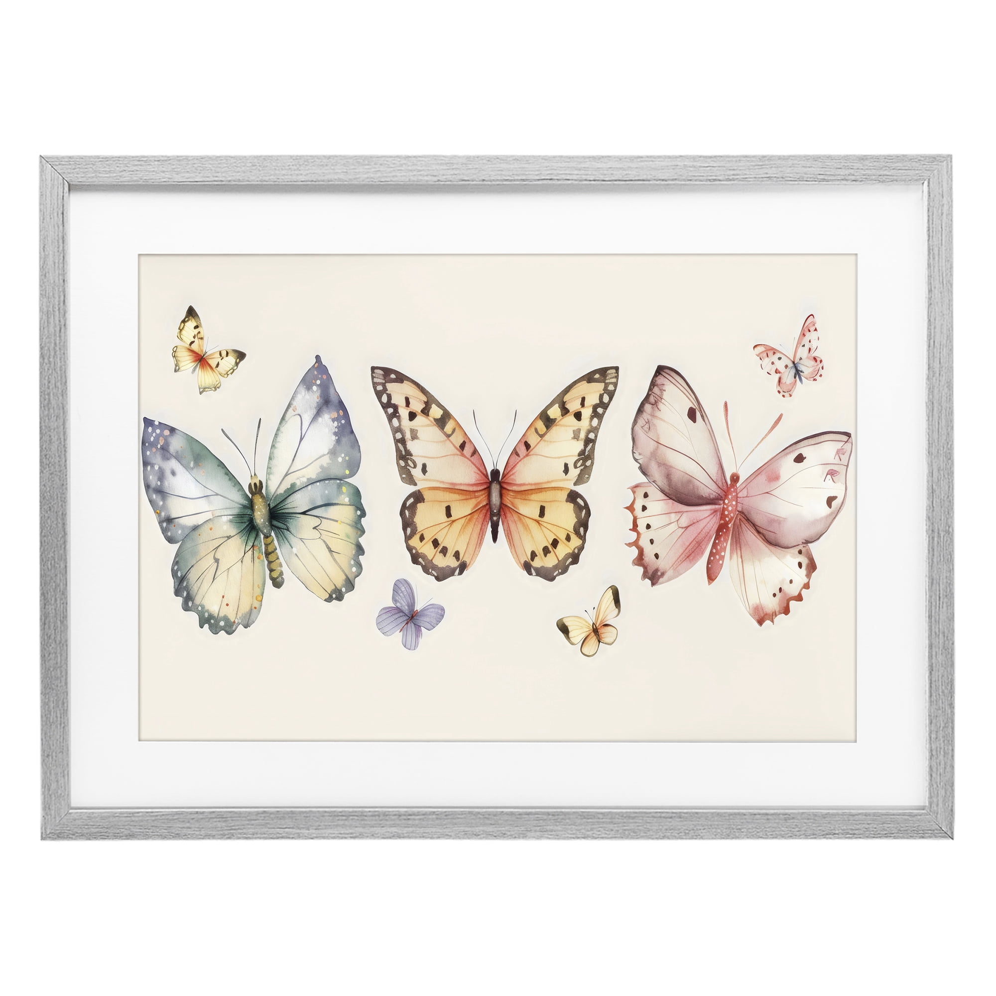 Stupell Industries Graceful Butterfly Trio Gray Framed Print Under Glass, design by Creative Studio