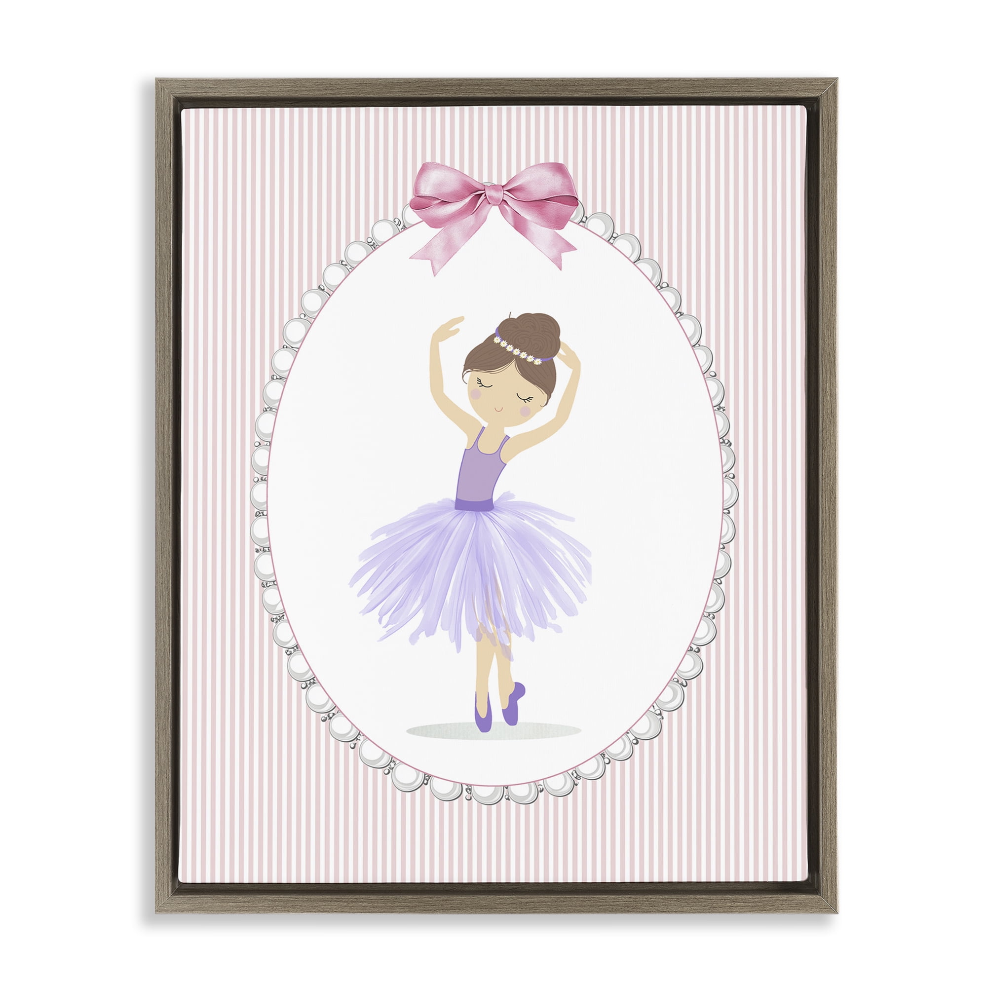 Stupell Industries Graceful Dance on Stripes Brown Framed Floater Canvas Wall Art, design by Christine Simpson Art