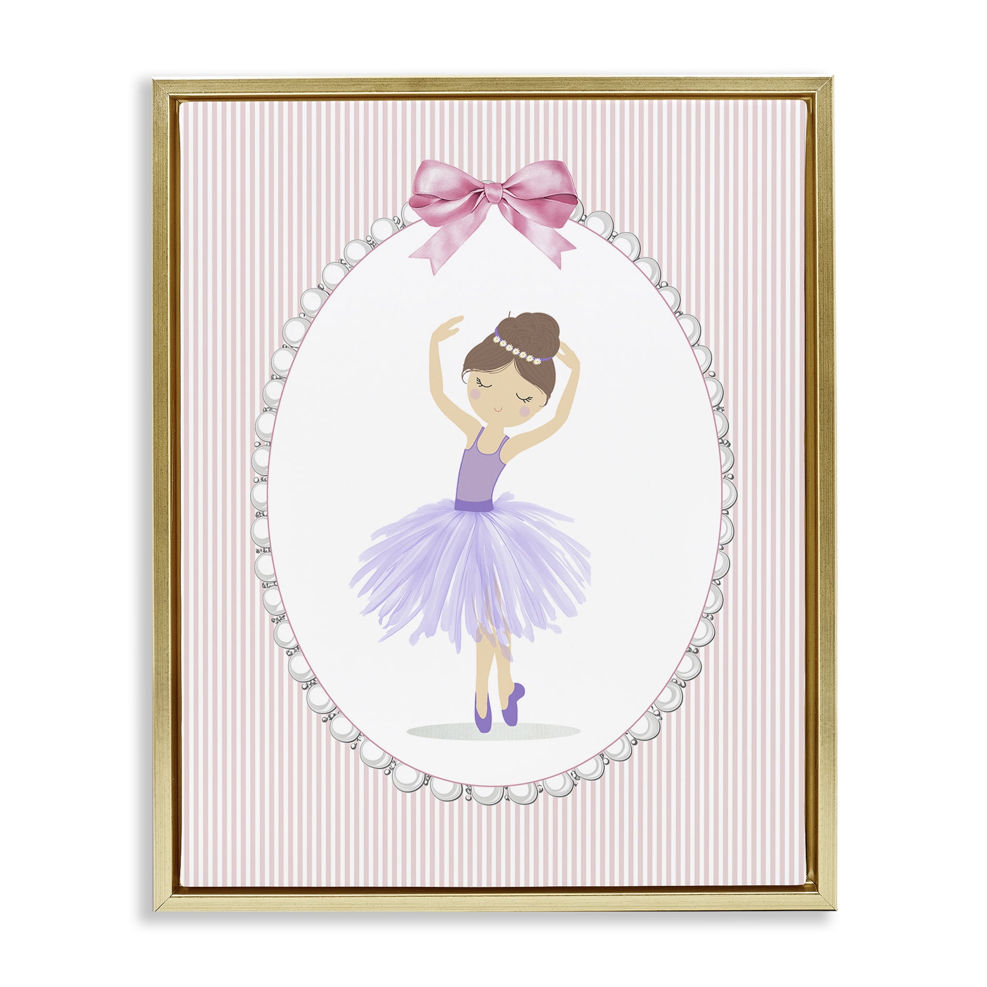 Stupell Industries Graceful Dance on Stripes Gold Framed Floater Canvas Wall Art, design by Christine Simpson Art