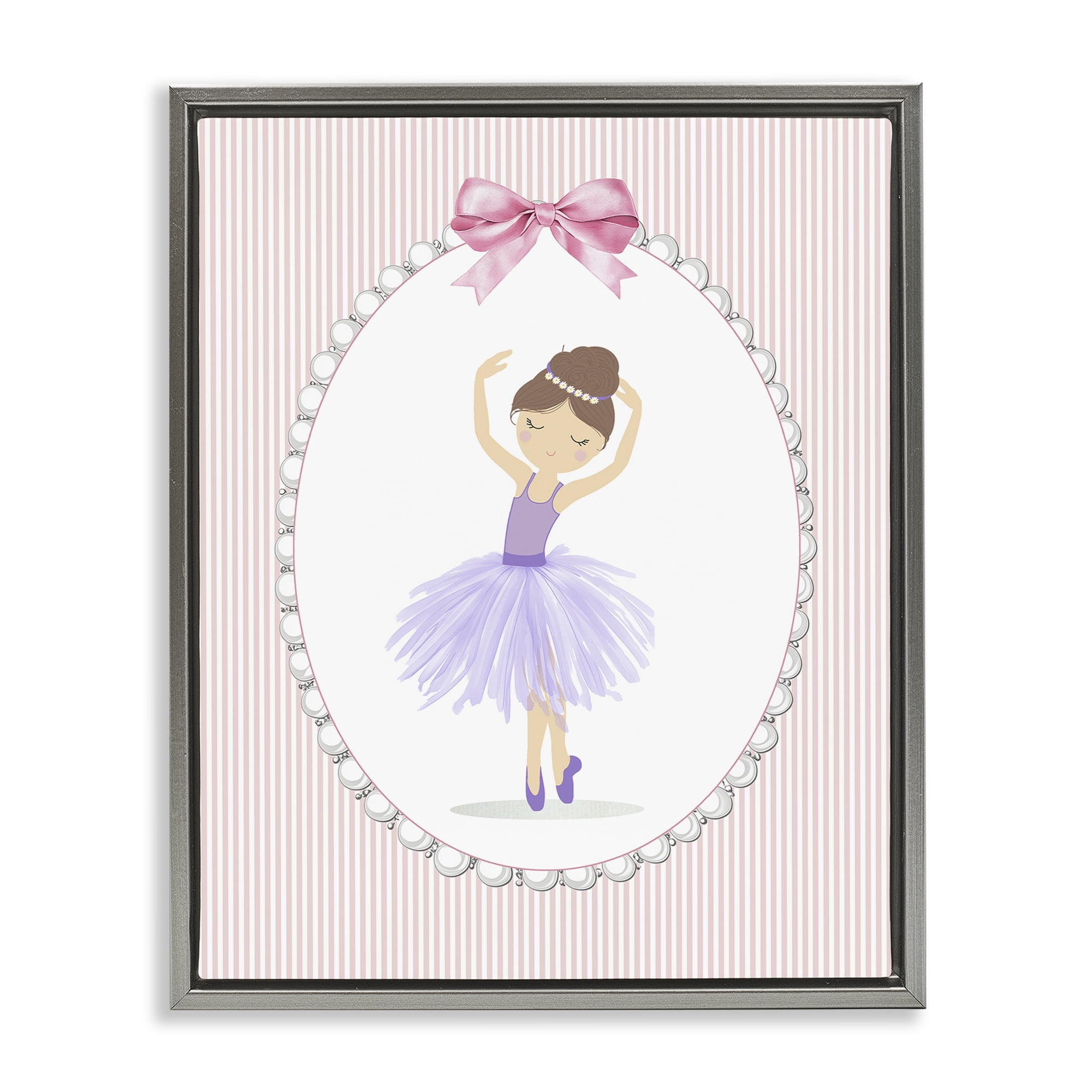 Stupell Industries Graceful Dance on Stripes Gray Framed Floater Canvas Wall Art, design by Christine Simpson Art