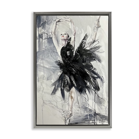 Stupell Industries Graceful Dancer Abstract People Painting Gray Floater Framed Canvas Art Print Wall Art, 21 x 31