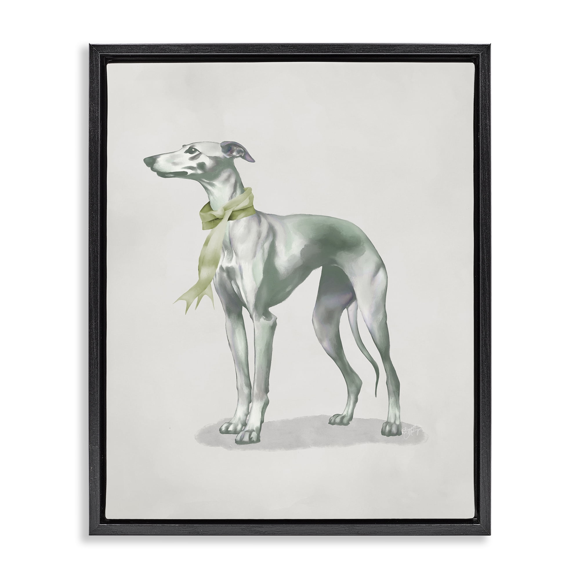 Stupell Industries Graceful Dog & Ribbon Black Framed Floater Canvas Wall Art, design by Elizabeth Medley