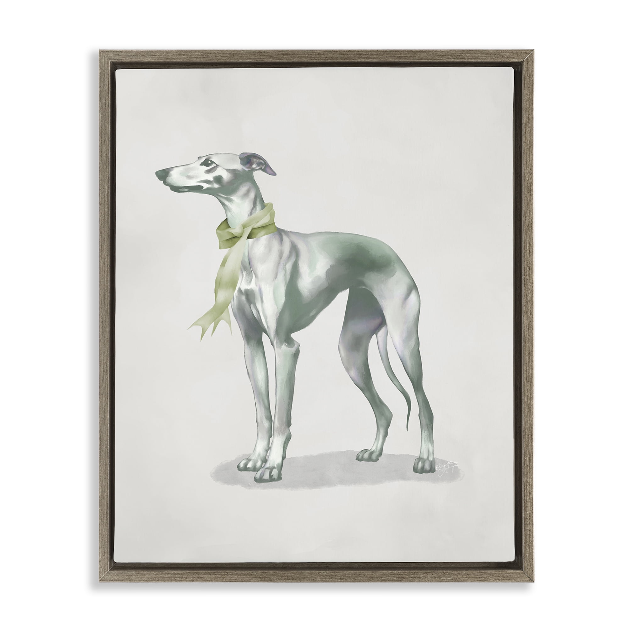 Stupell Industries Graceful Dog & Ribbon Brown Framed Floater Canvas Wall Art, design by Elizabeth Medley
