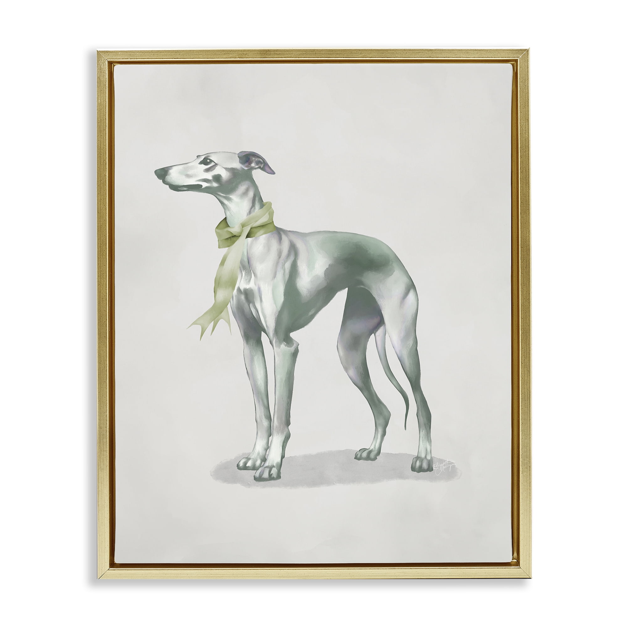 Stupell Industries Graceful Dog & Ribbon Gold Framed Floater Canvas Wall Art, design by Elizabeth Medley