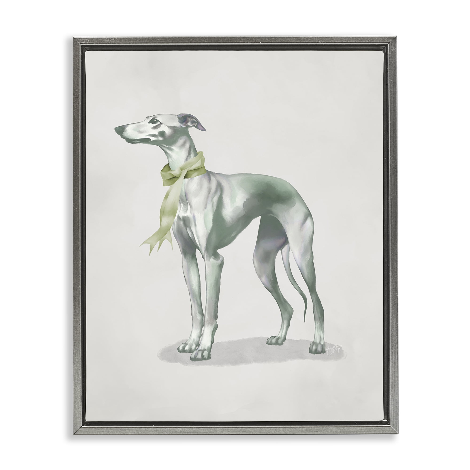 Stupell Industries Graceful Dog & Ribbon Gray Framed Floater Canvas Wall Art, design by Elizabeth Medley