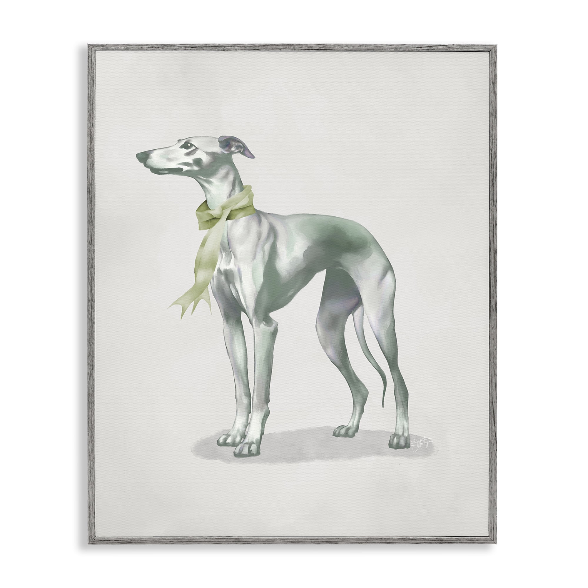 Stupell Industries Graceful Dog & Ribbon Gray Framed Giclee Art, design by Elizabeth Medley